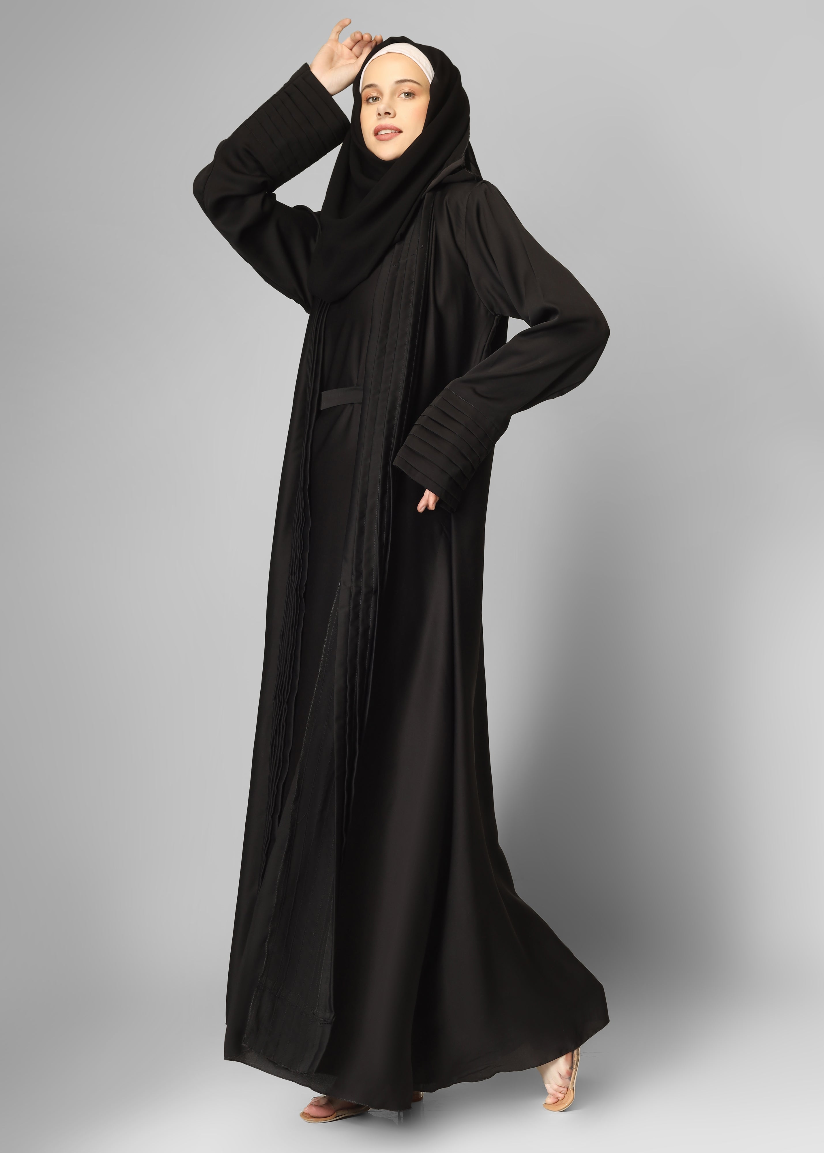 AMEERAH DOUBLE SHRUG ABAYA | BLACK