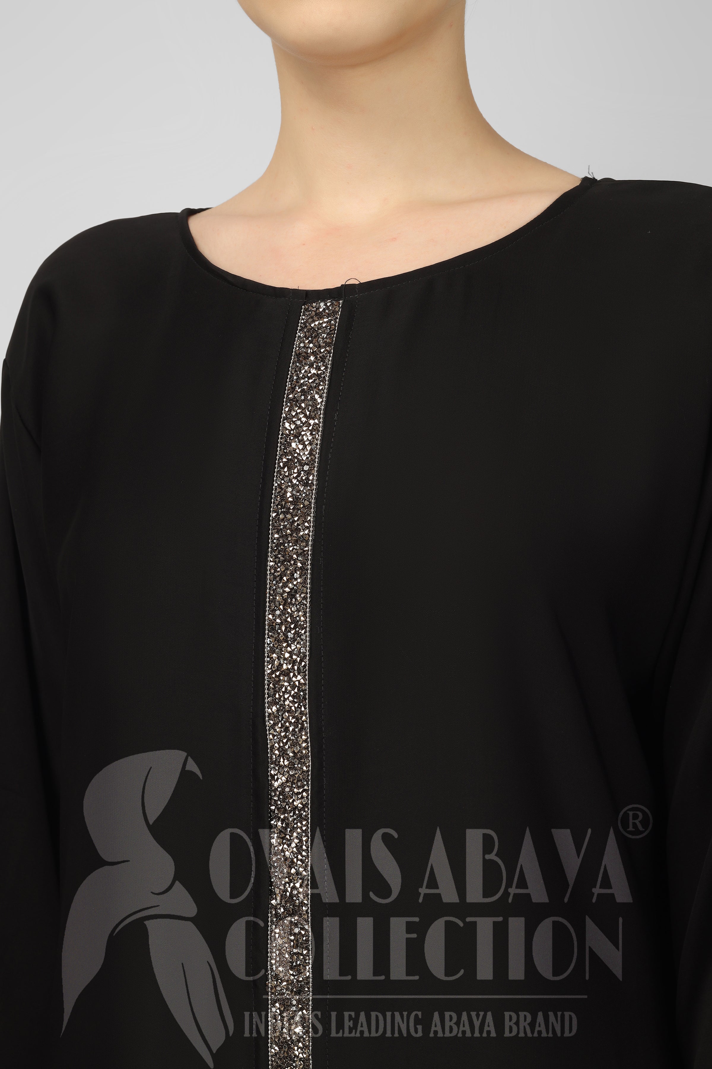 LAIBA STONE LACE ABAYA | BLACK