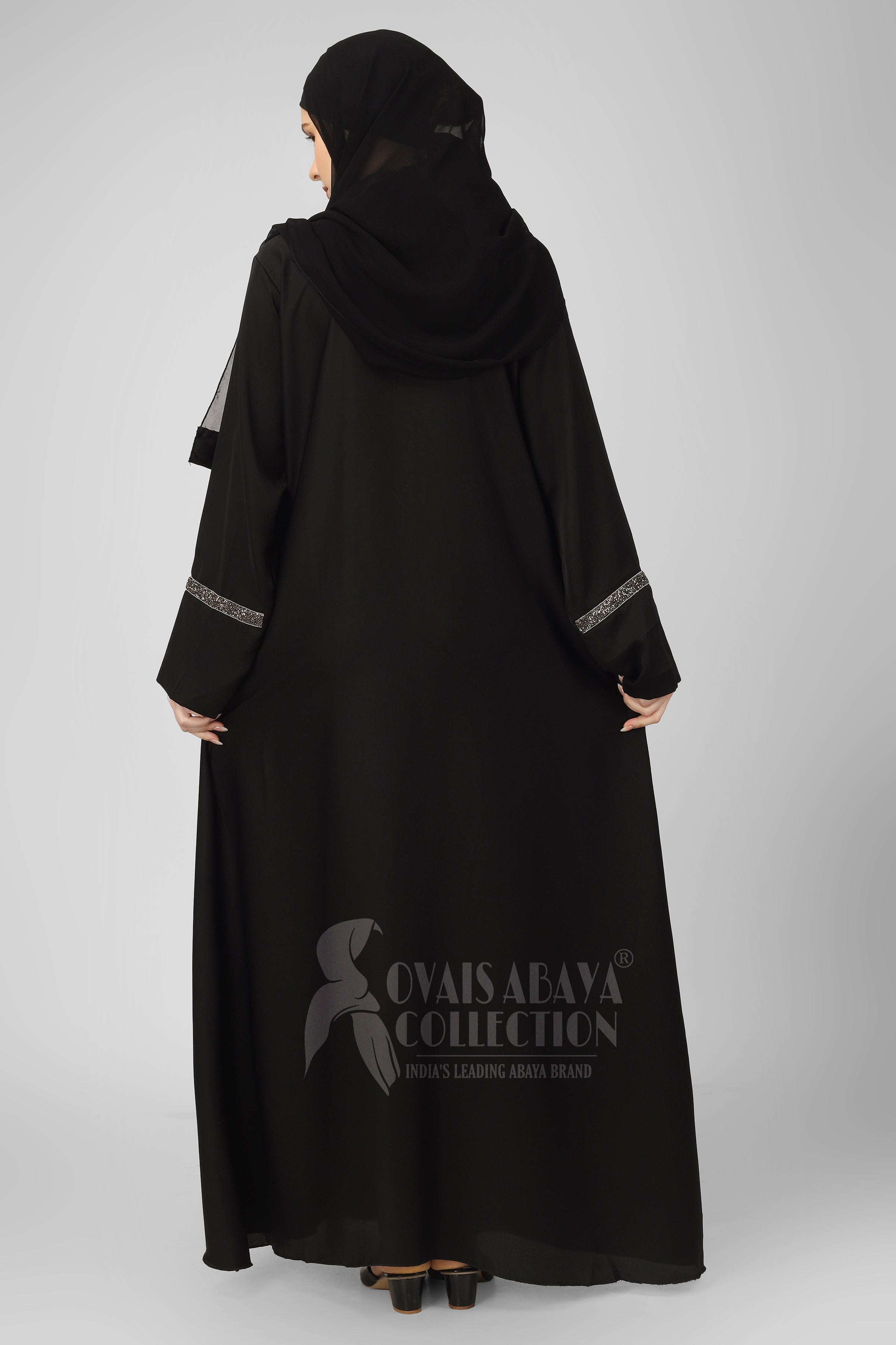 LAIBA STONE LACE ABAYA | BLACK