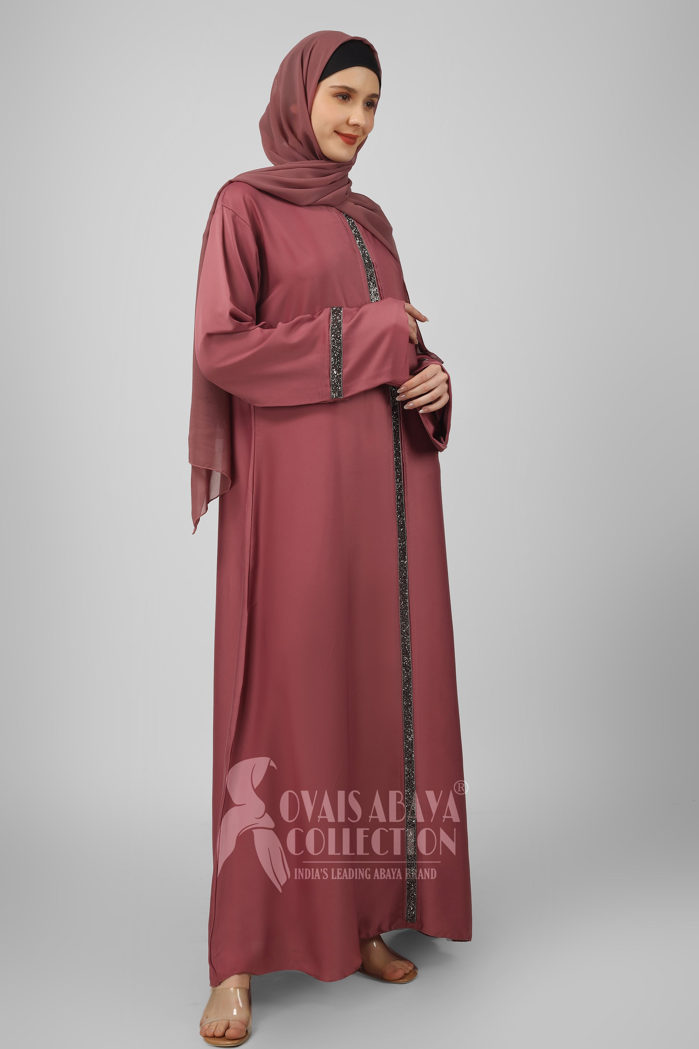 LAIBA STONE LACE ABAYA | PINK