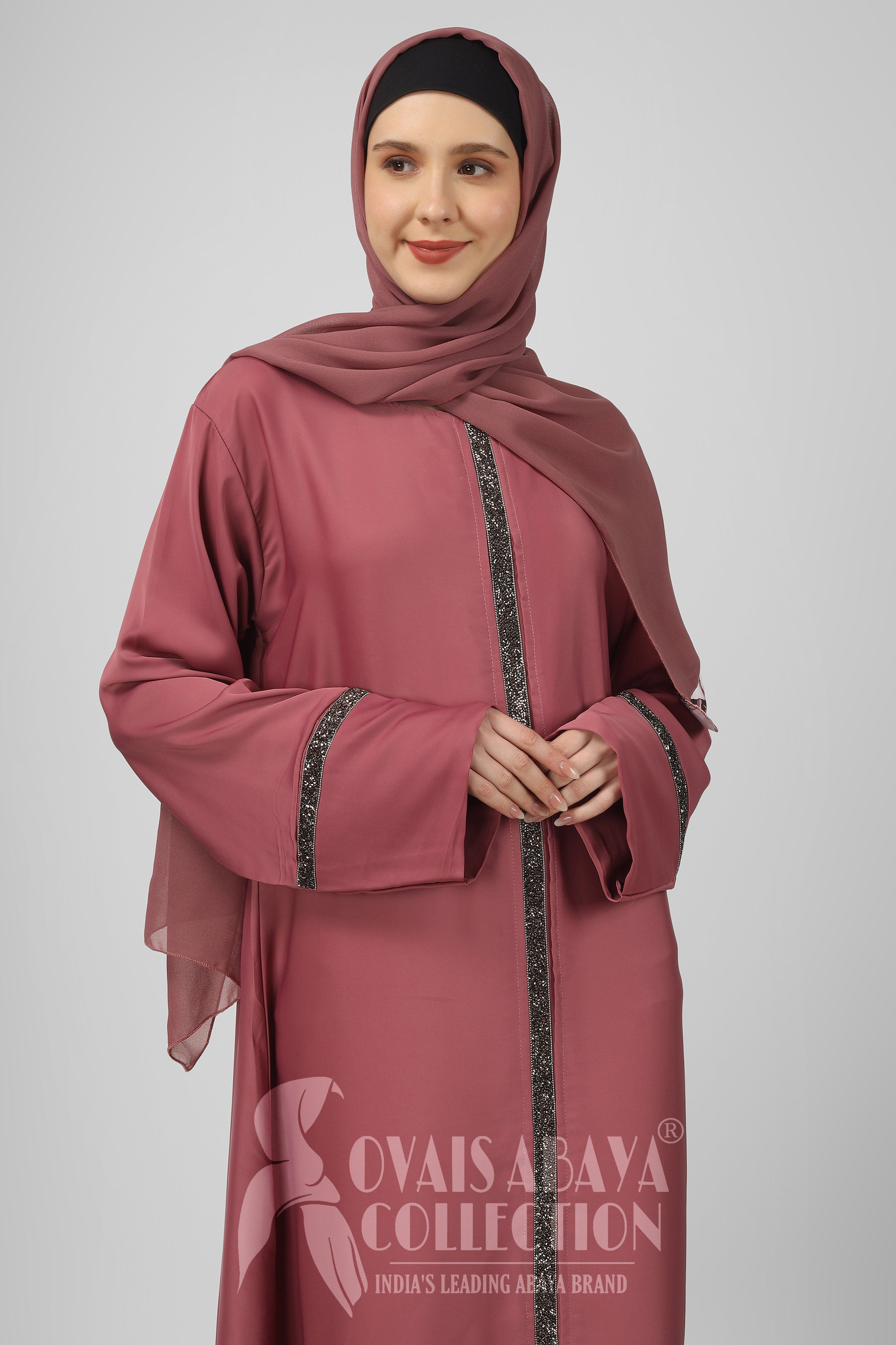 LAIBA STONE LACE ABAYA | PINK