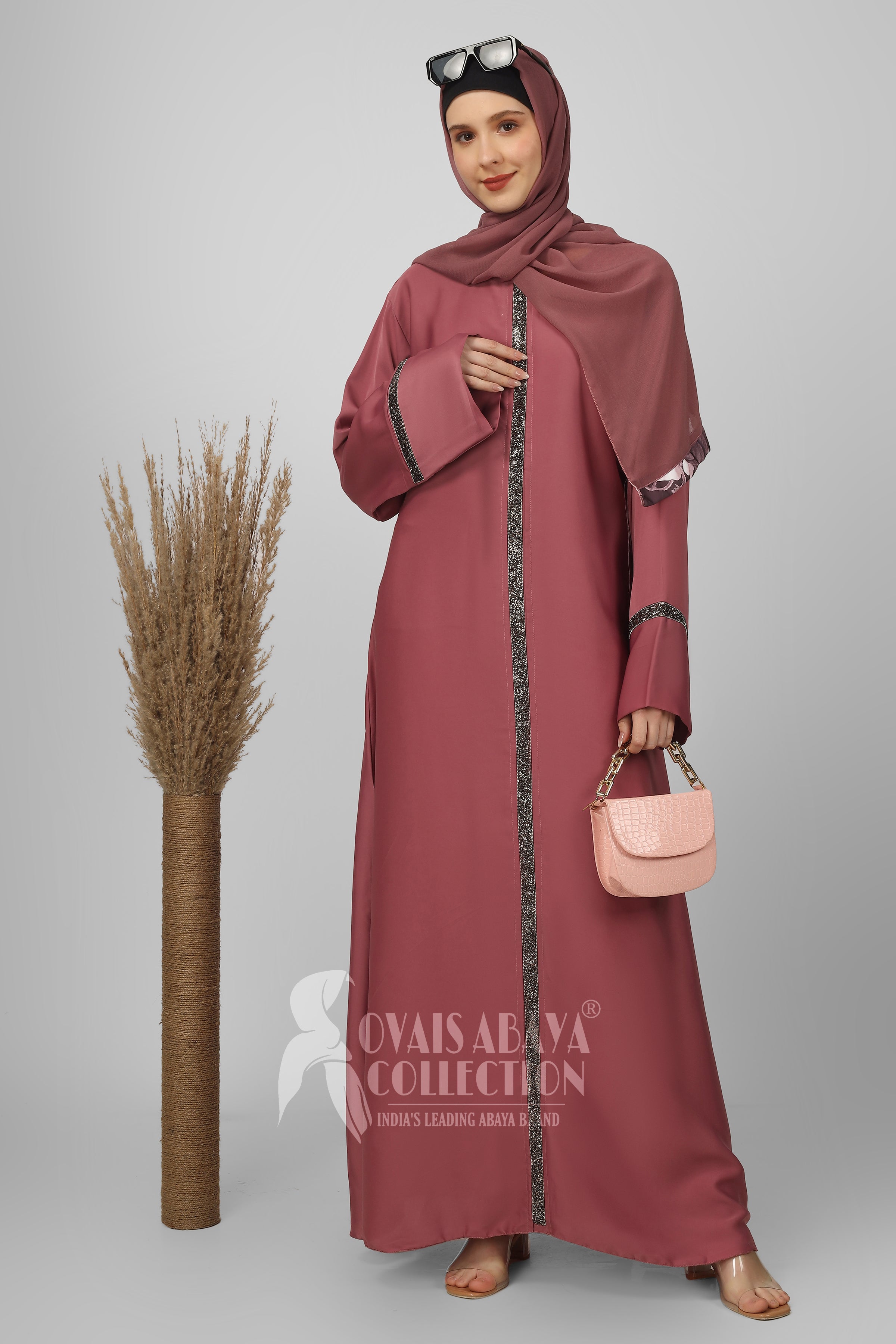 LAIBA STONE LACE ABAYA | PINK