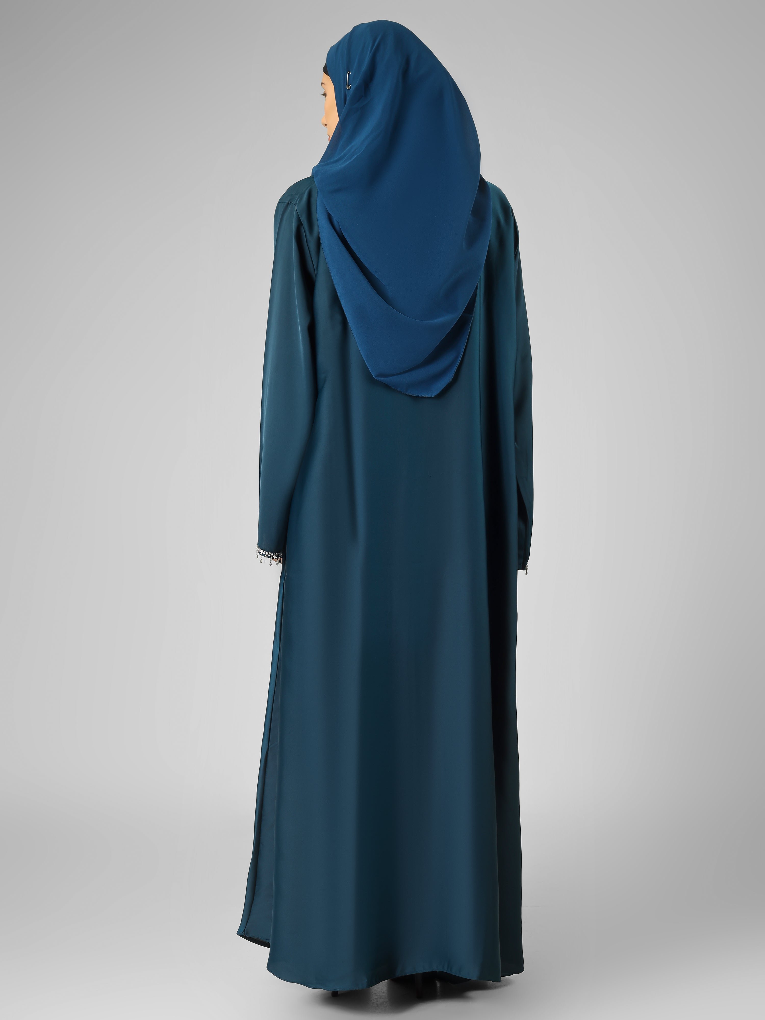 SAFFIA DOUBLE SHRUG LACE ABAYA | TEAL