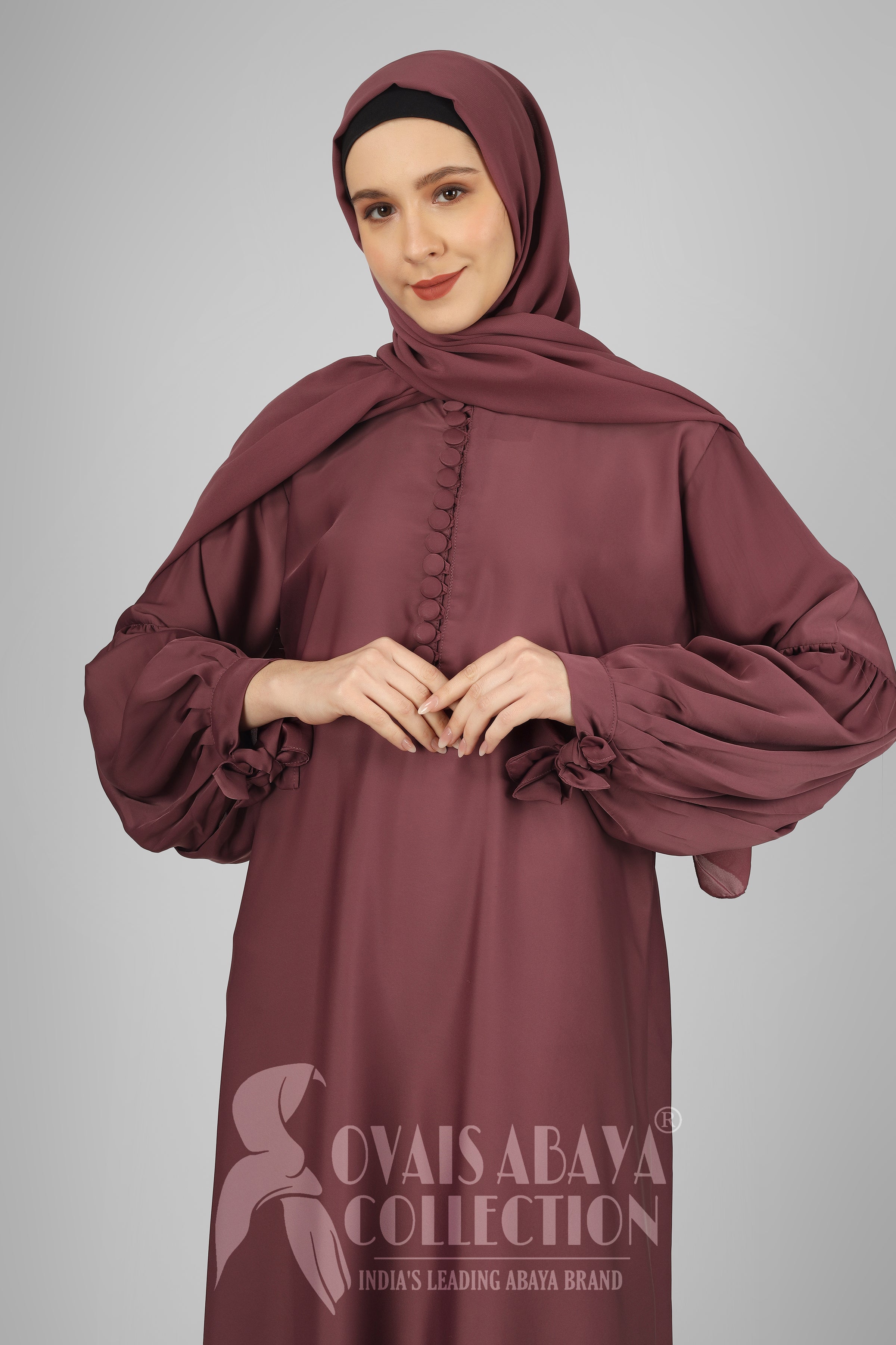 TASMIYA CUFFED SLEEVES ABAYA | PINK
