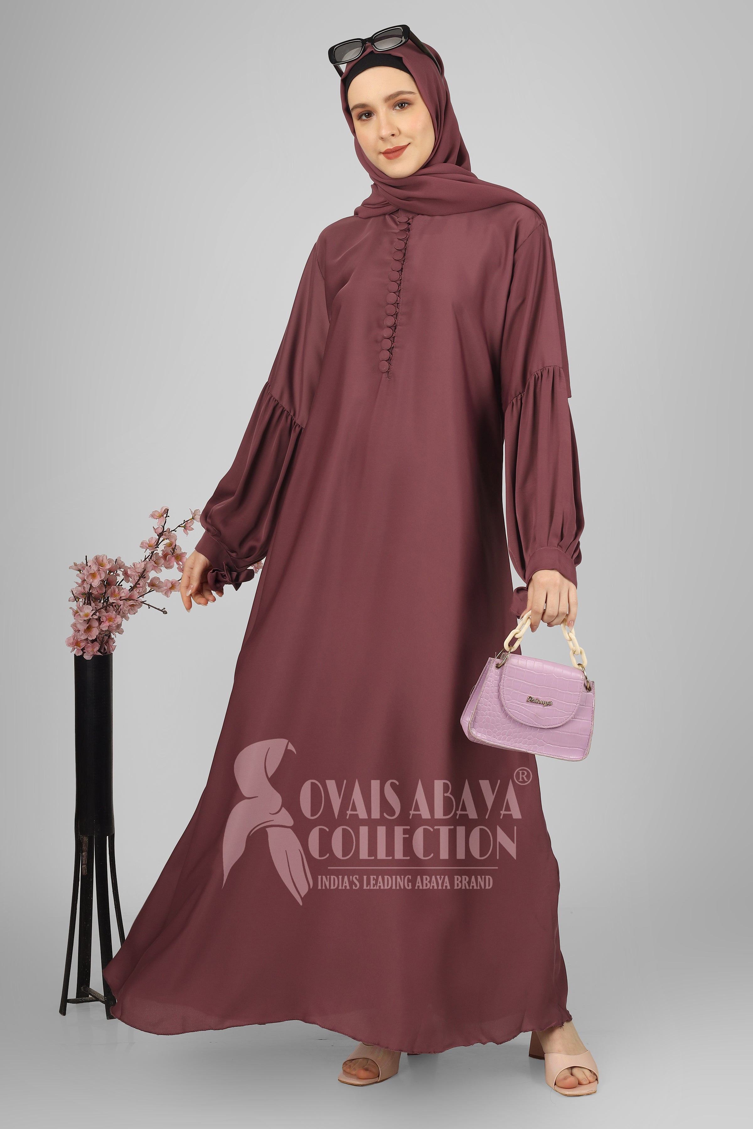 TASMIYA CUFFED SLEEVES ABAYA | PINK