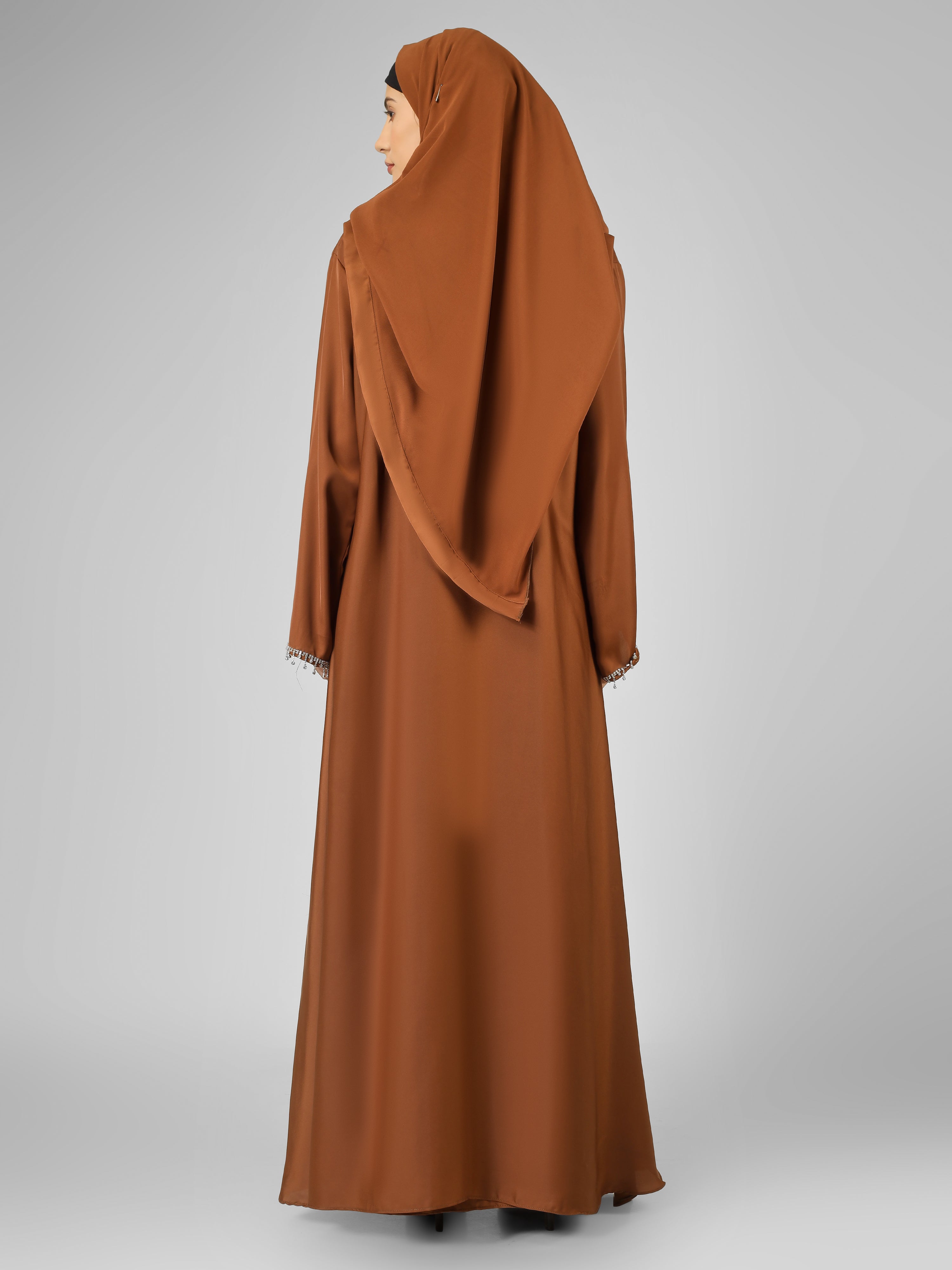 SAFFIA DOUBLE SHRUG LACE ABAYA | COPPER