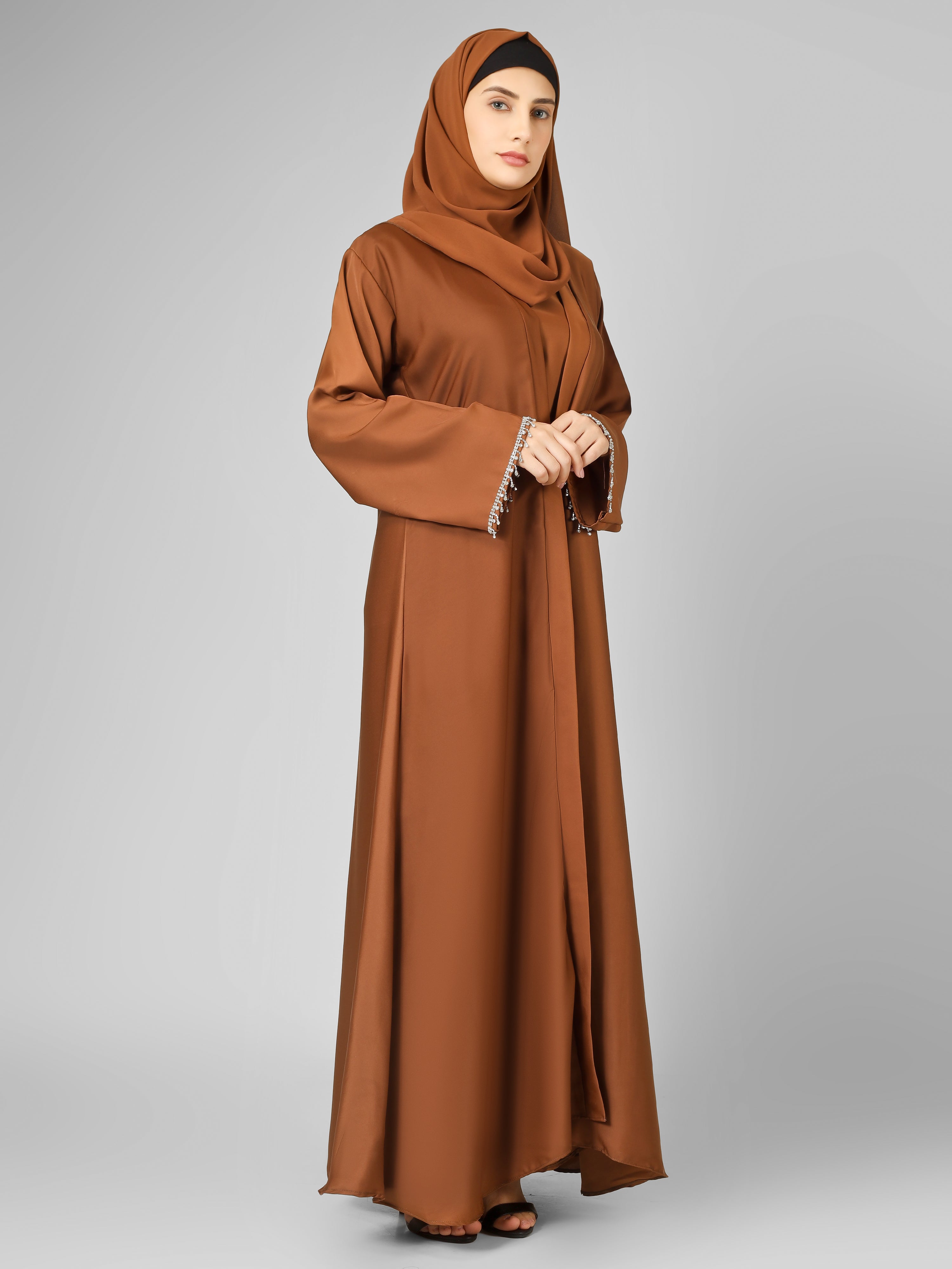 SAFFIA DOUBLE SHRUG LACE ABAYA | COPPER