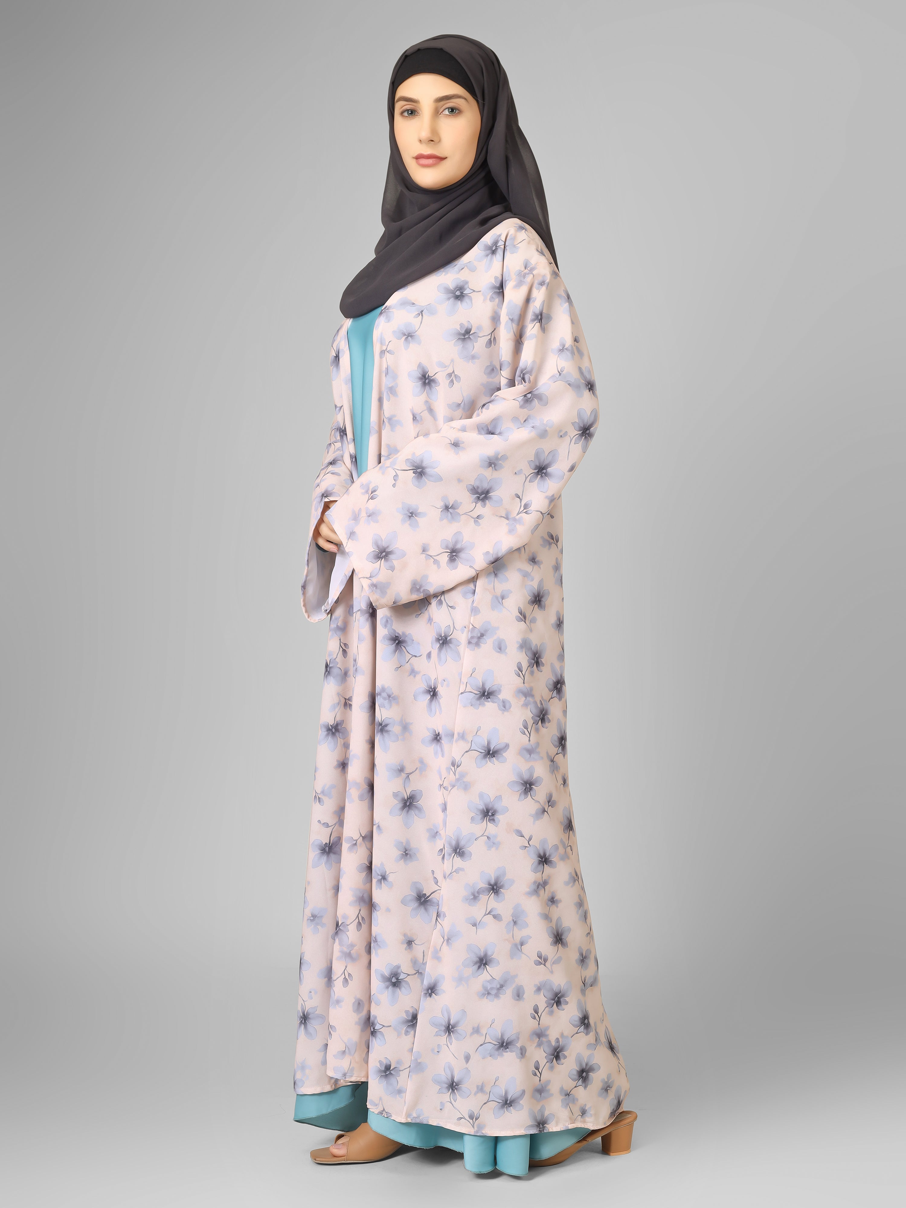 SADAF DOUBLE SHRUG ABAYA | SKY BLUE