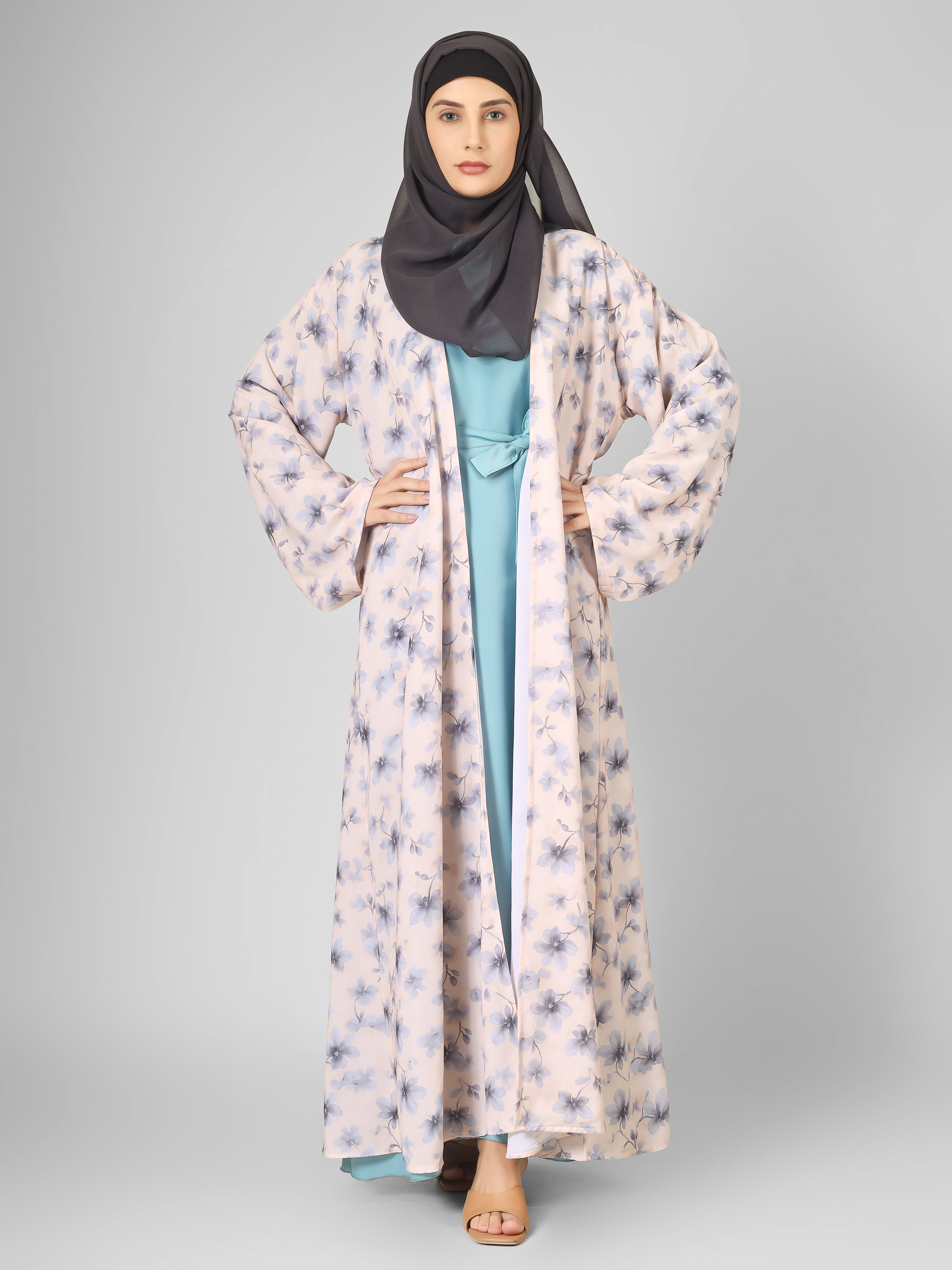 SADAF DOUBLE SHRUG ABAYA | SKY BLUE