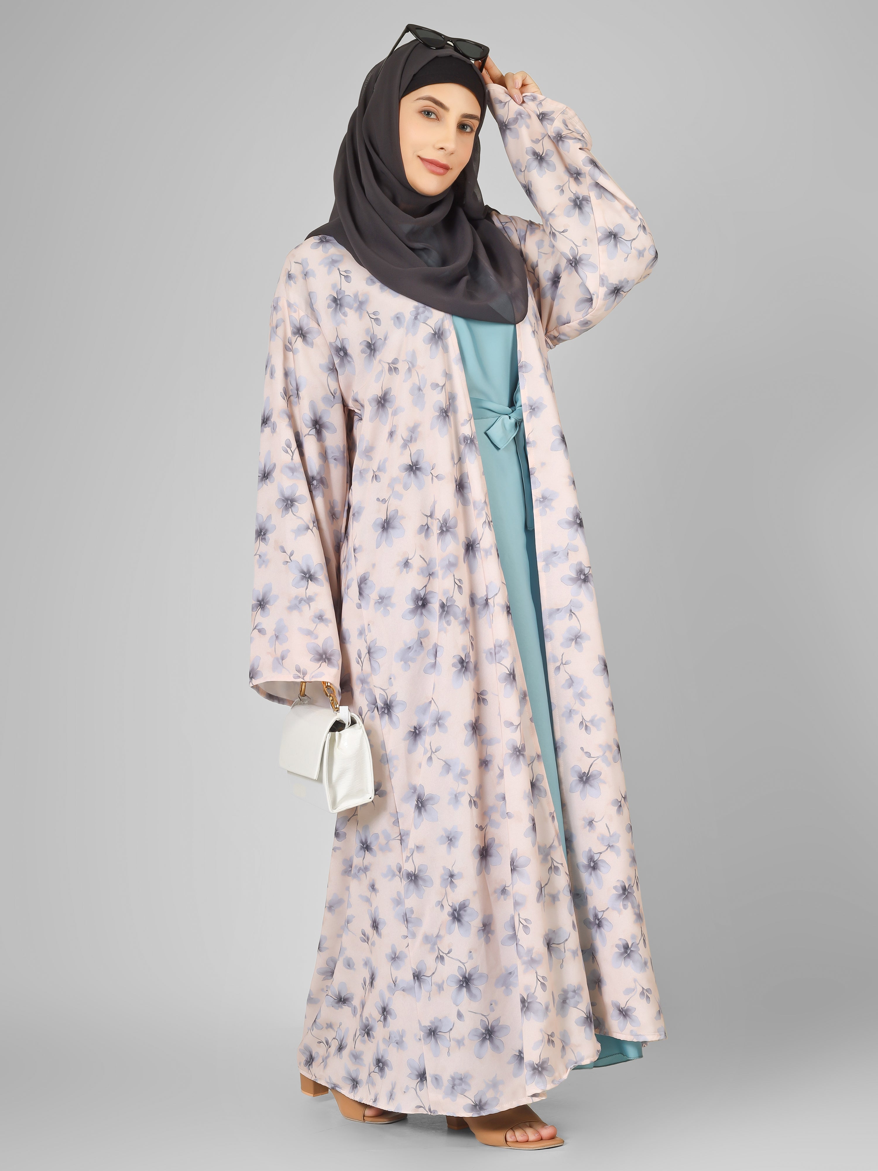 SADAF DOUBLE SHRUG ABAYA | SKY BLUE