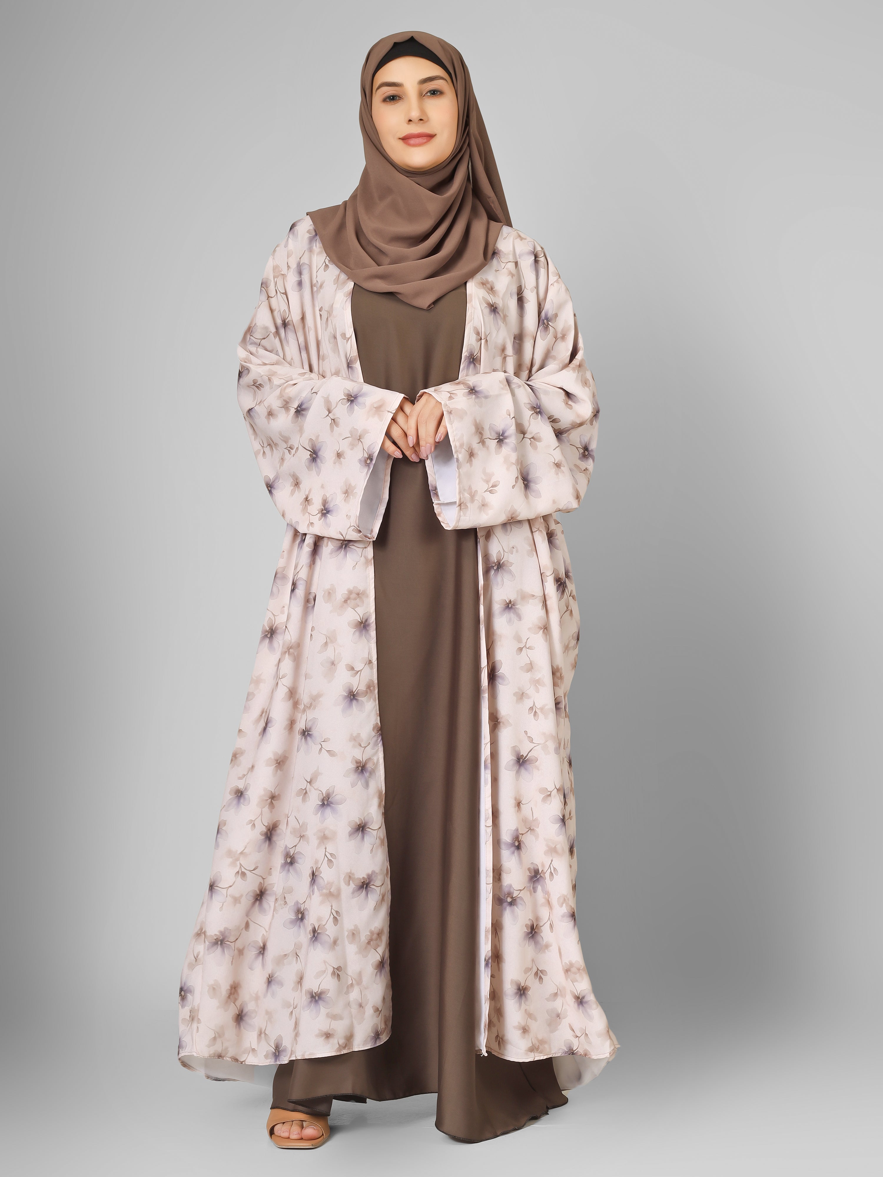 SADAF DOUBLE SHRUG ABAYA | COFFEE