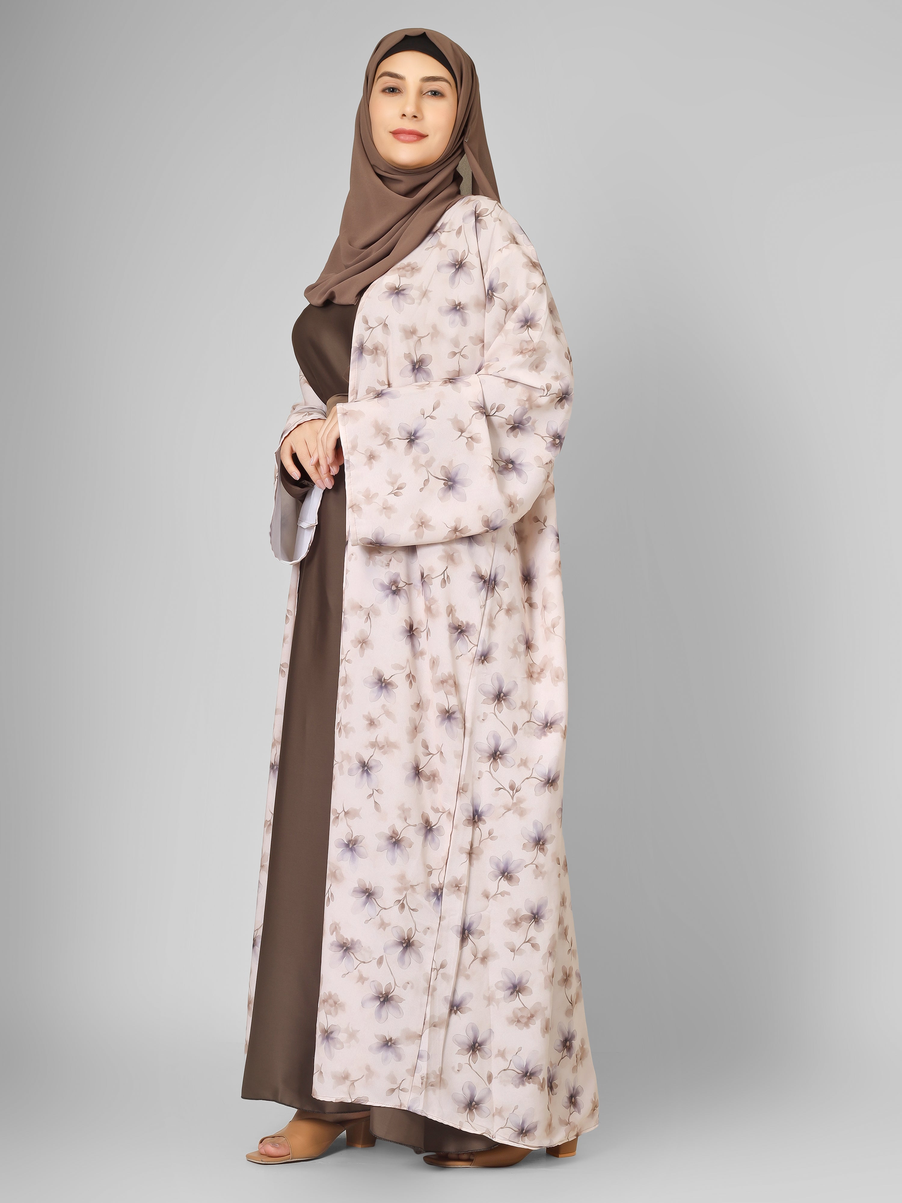 SADAF DOUBLE SHRUG ABAYA | COFFEE