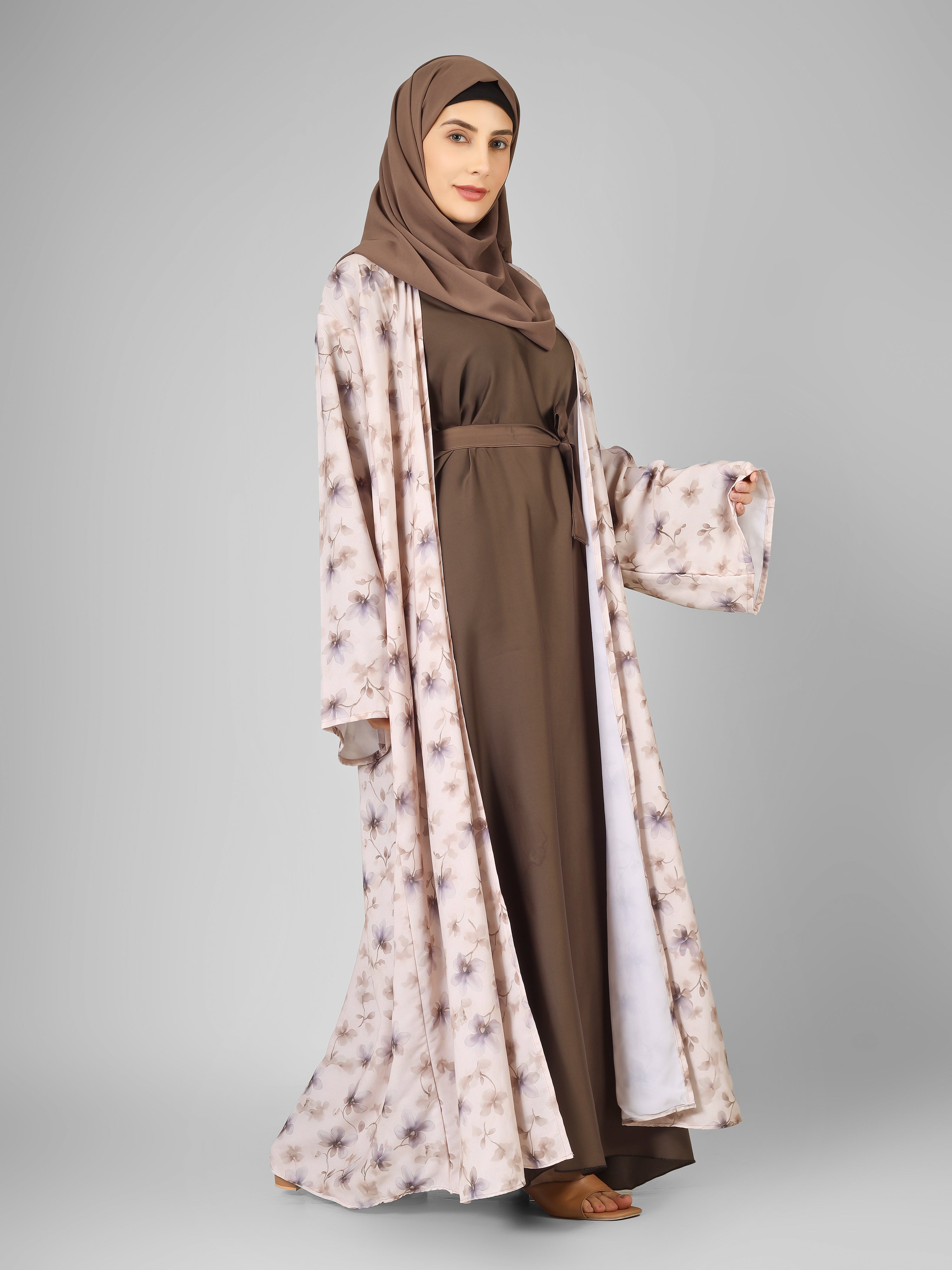 SADAF DOUBLE SHRUG ABAYA | COFFEE