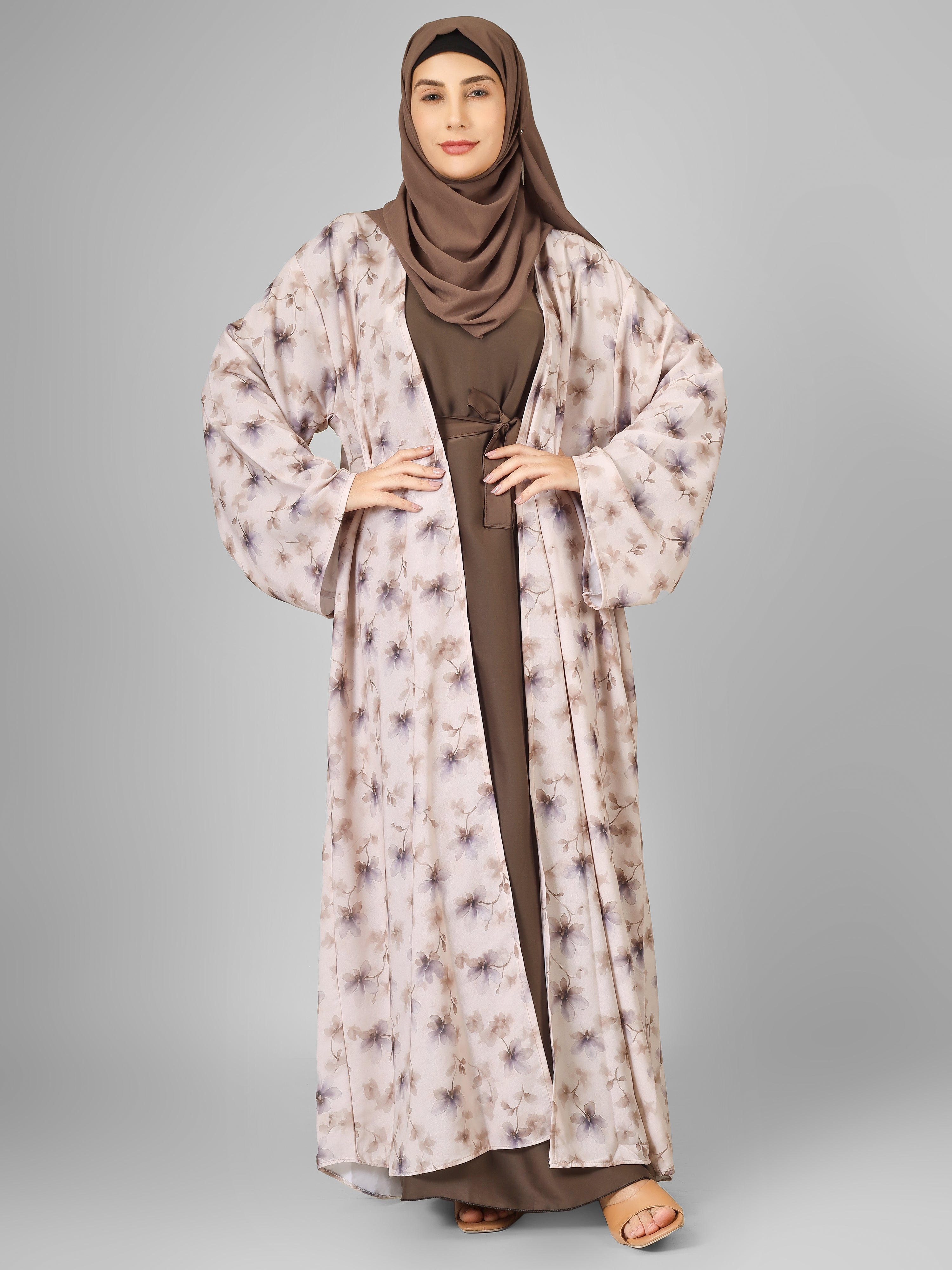 SADAF DOUBLE SHRUG ABAYA | COFFEE