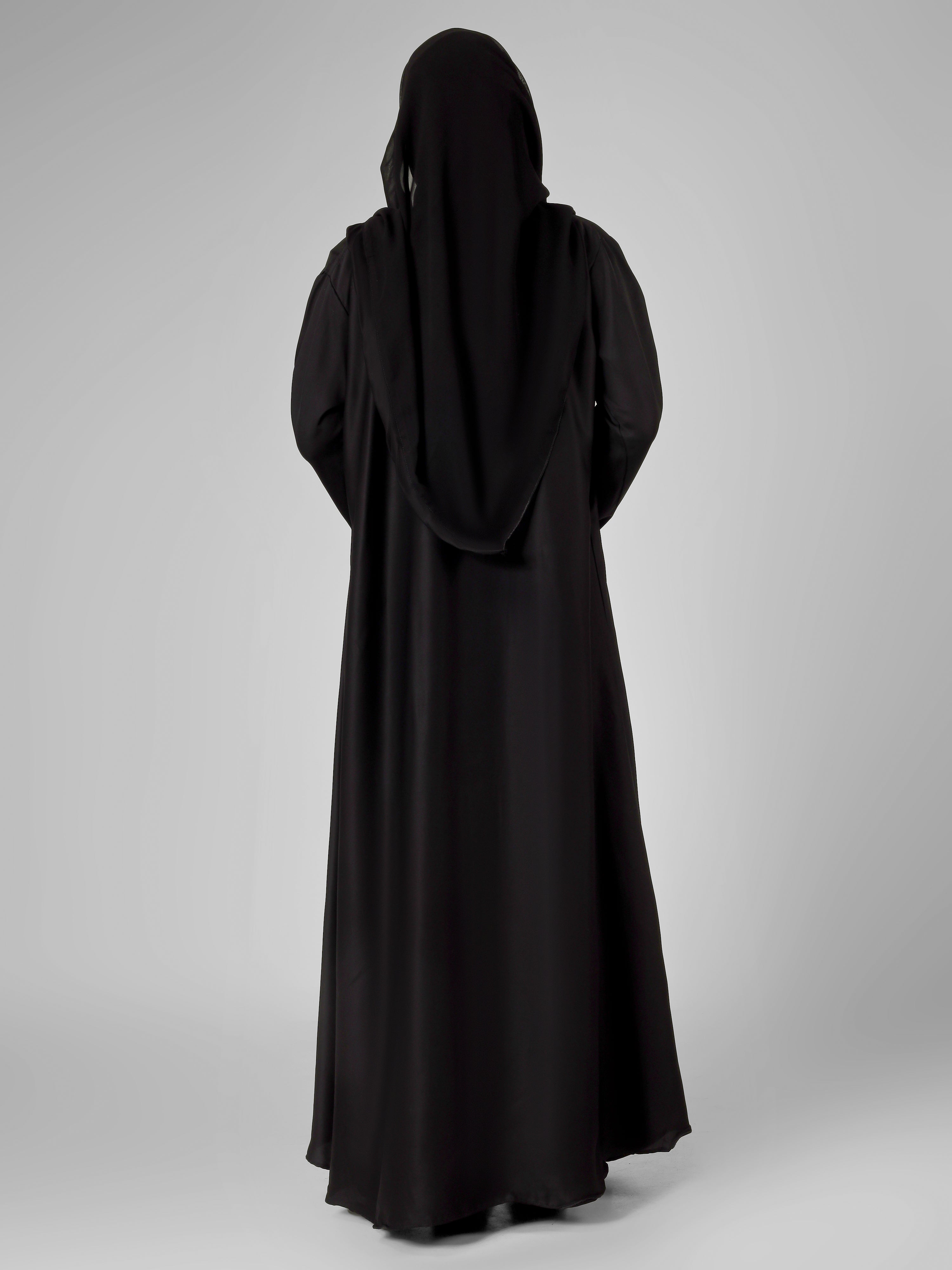 SAFFIA DOUBLE SHRUG LACE ABAYA | BLACK