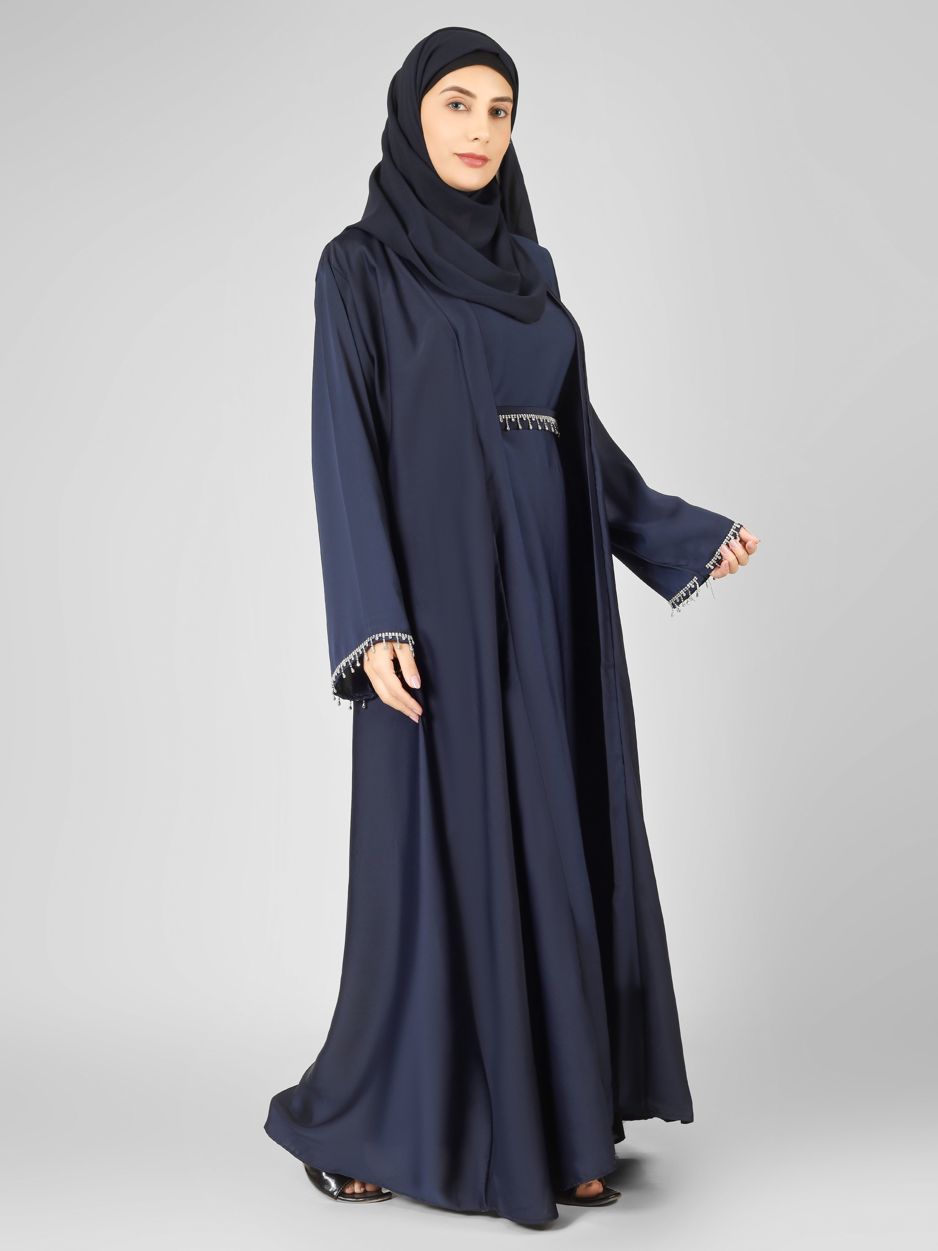 SAFFIA DOUBLE SHRUG LACE ABAYA | NAVY BLUE