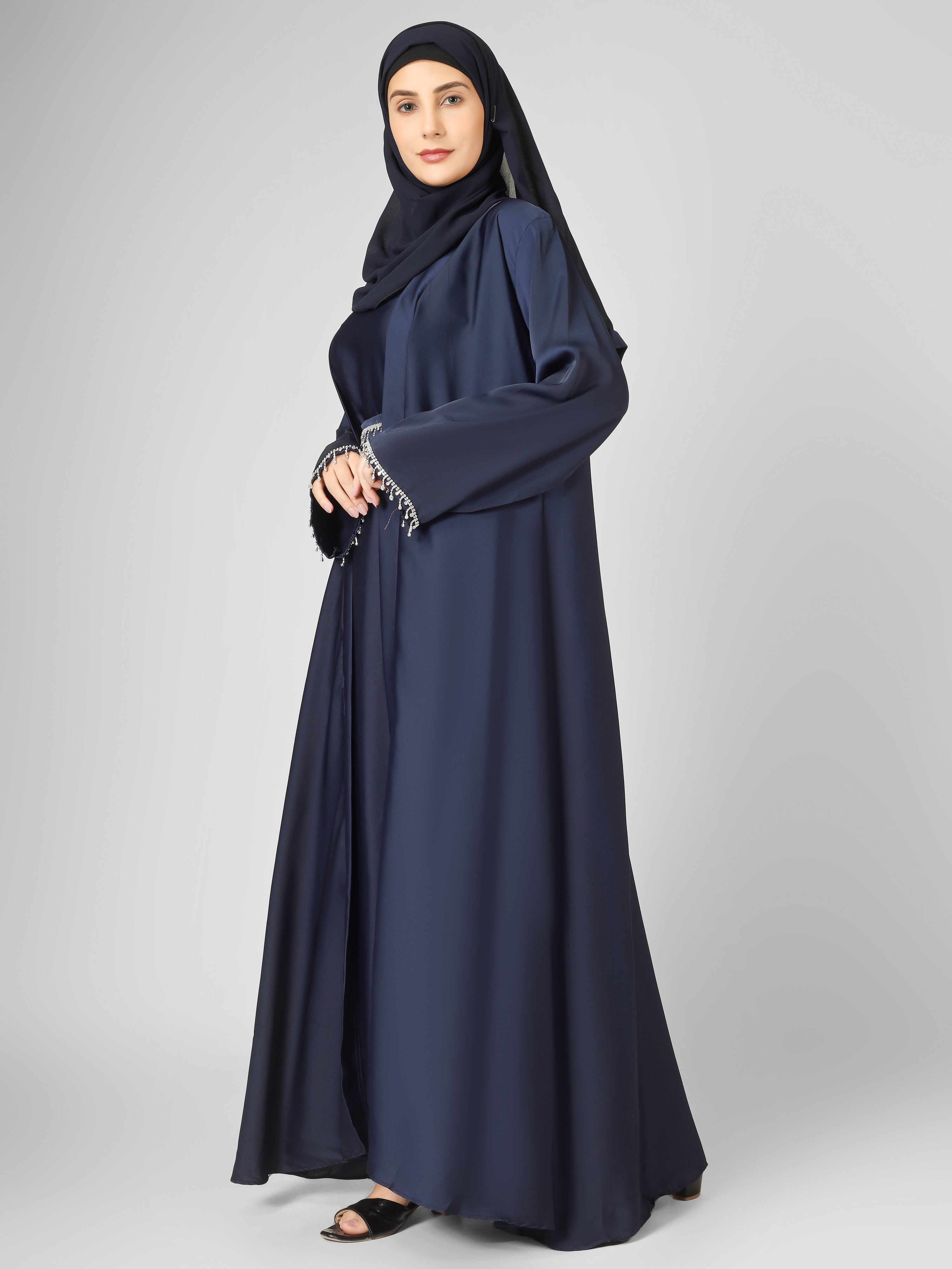 SAFFIA DOUBLE SHRUG LACE ABAYA | NAVY BLUE