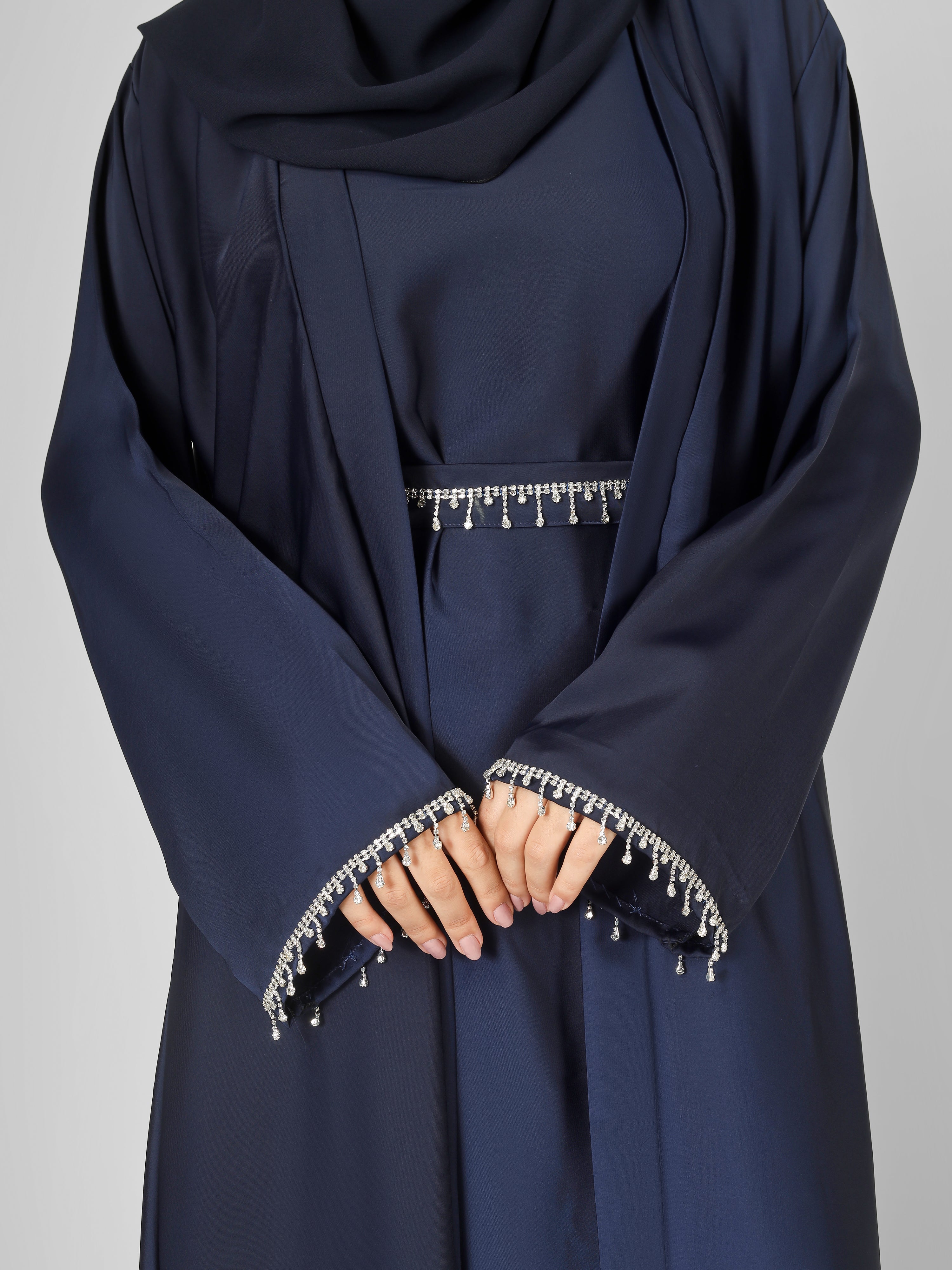 SAFFIA DOUBLE SHRUG LACE ABAYA | NAVY BLUE