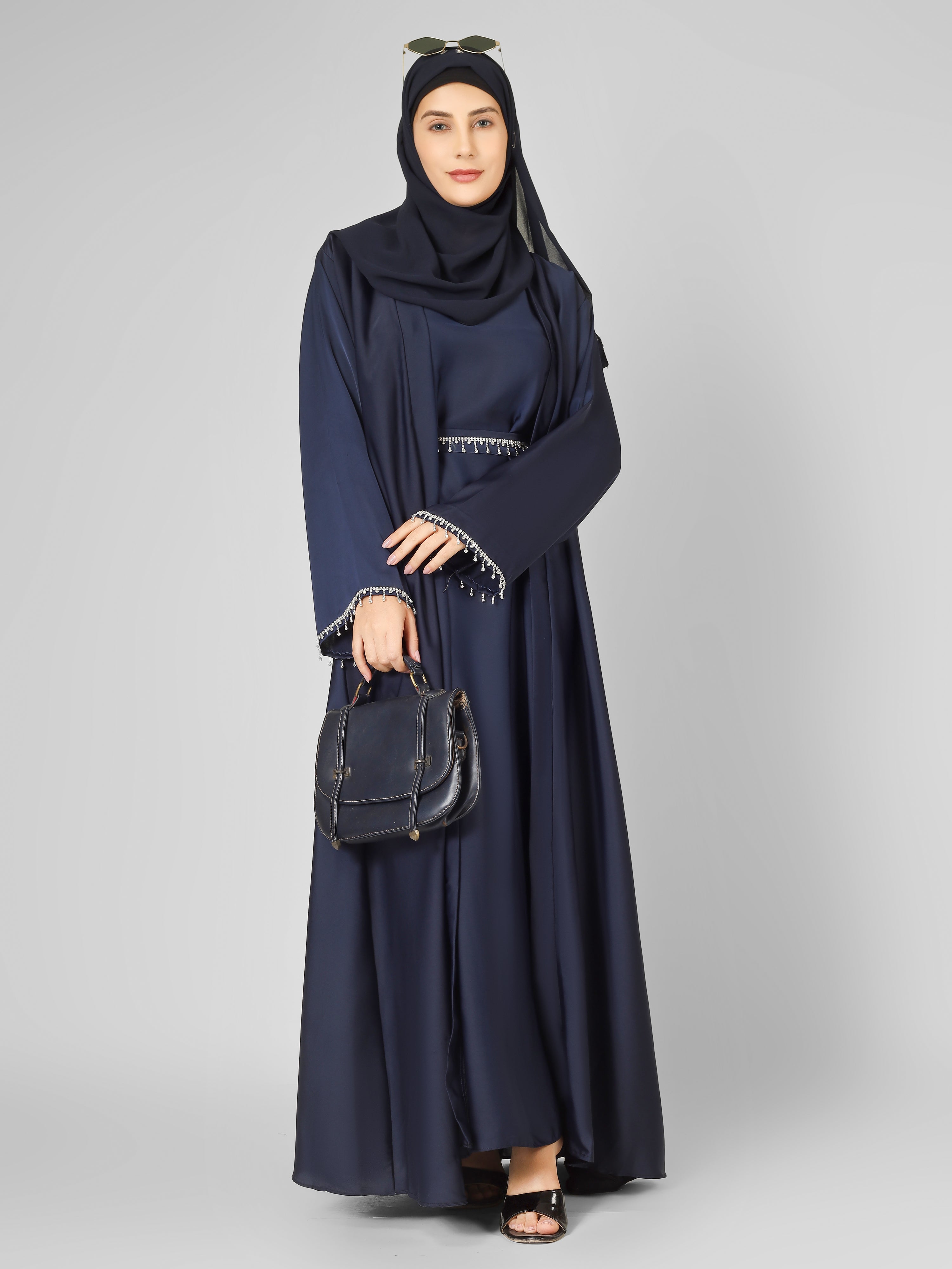 SAFFIA DOUBLE SHRUG LACE ABAYA | NAVY BLUE
