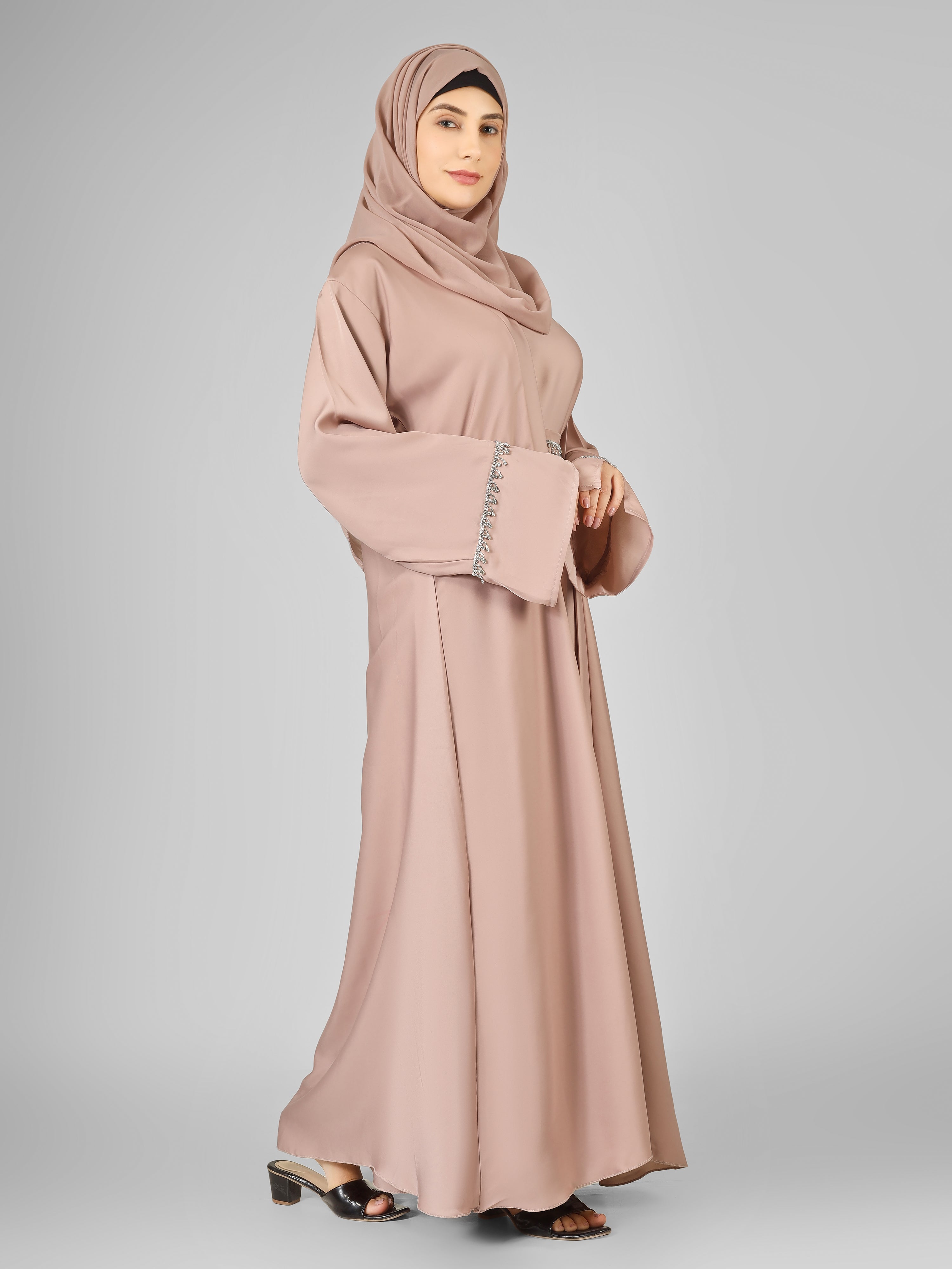 SAFFIA DOUBLE SHRUG LACE ABAYA | P-NUDE
