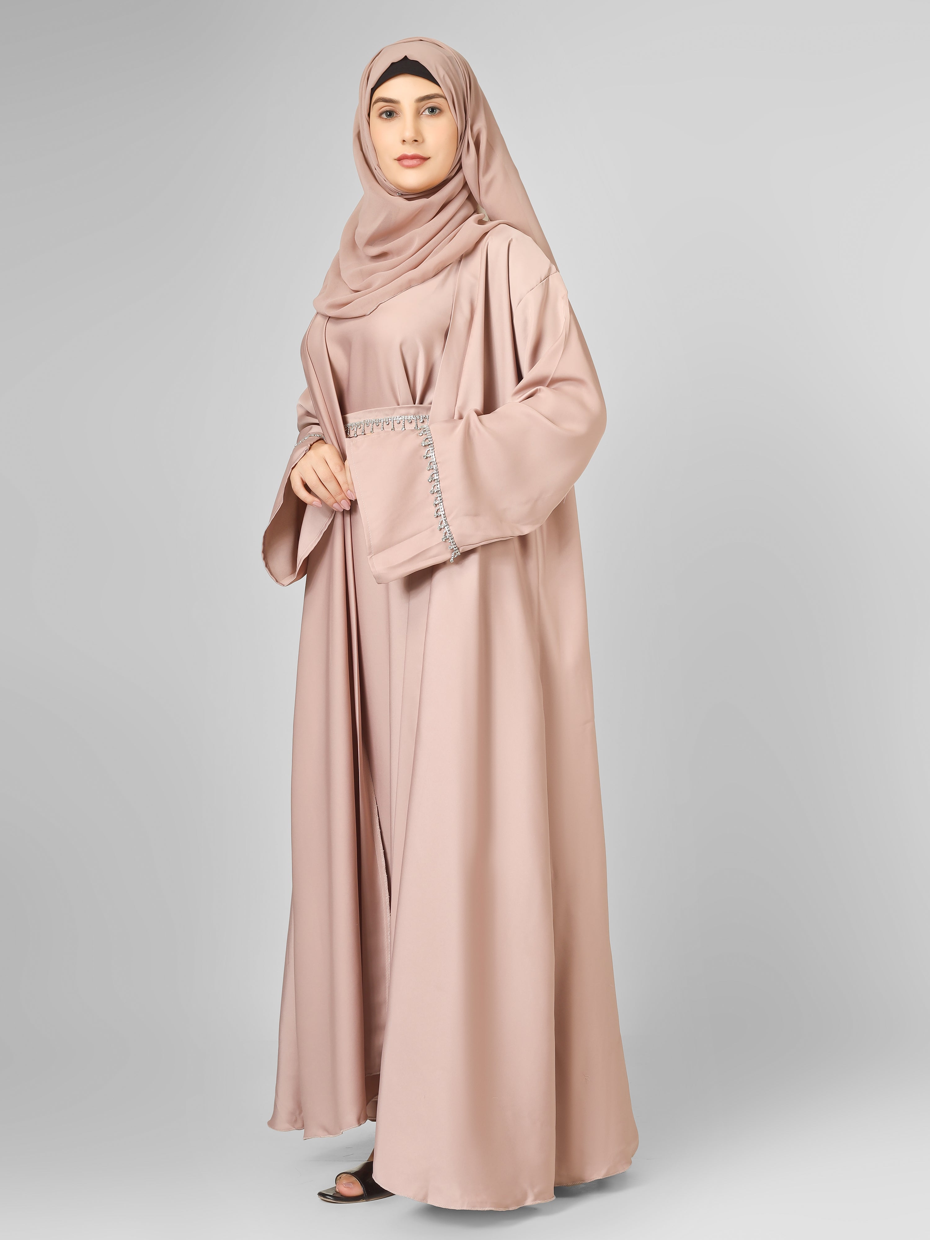 SAFFIA DOUBLE SHRUG LACE ABAYA | P-NUDE