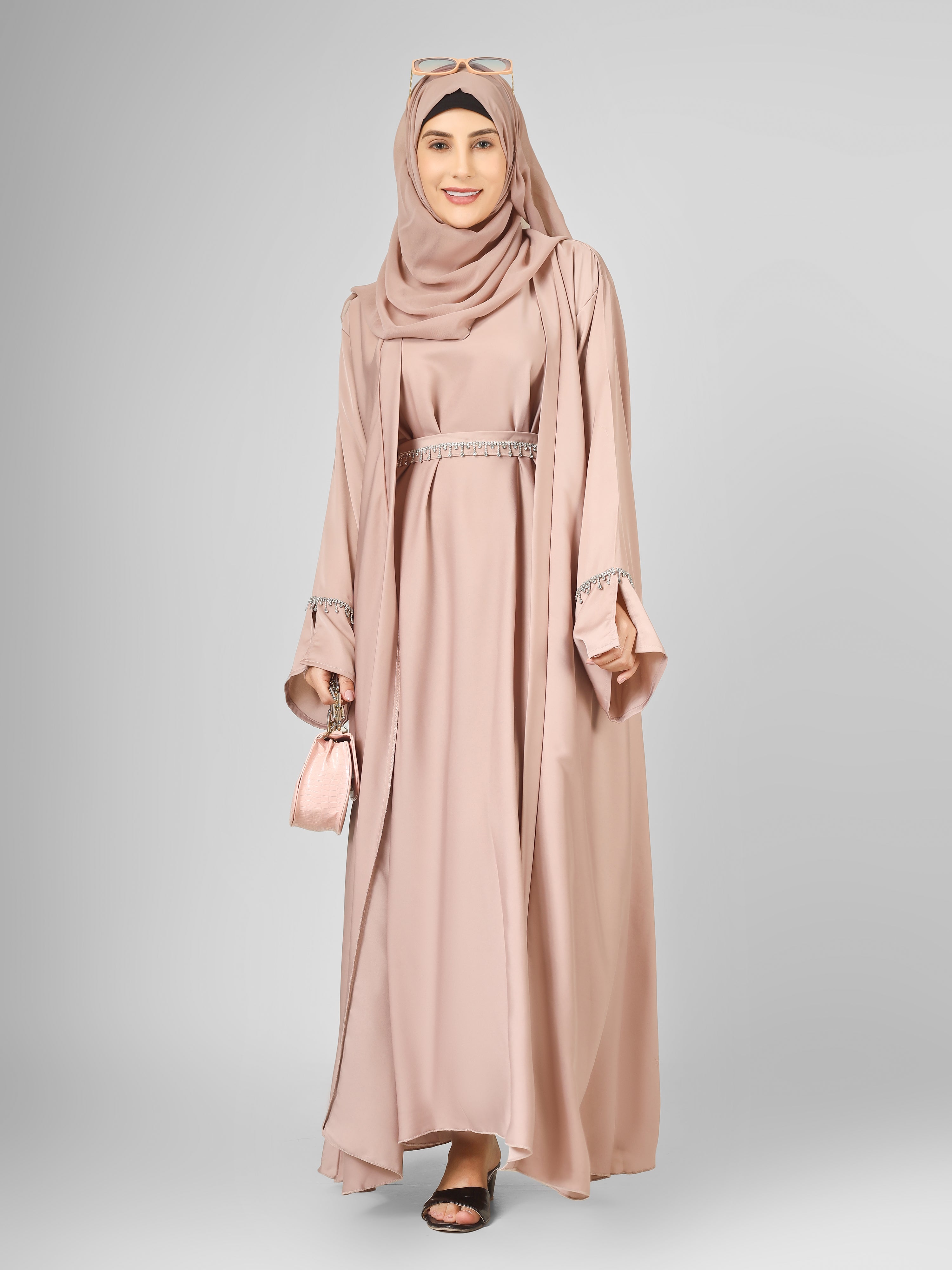 SAFFIA DOUBLE SHRUG LACE ABAYA | P-NUDE