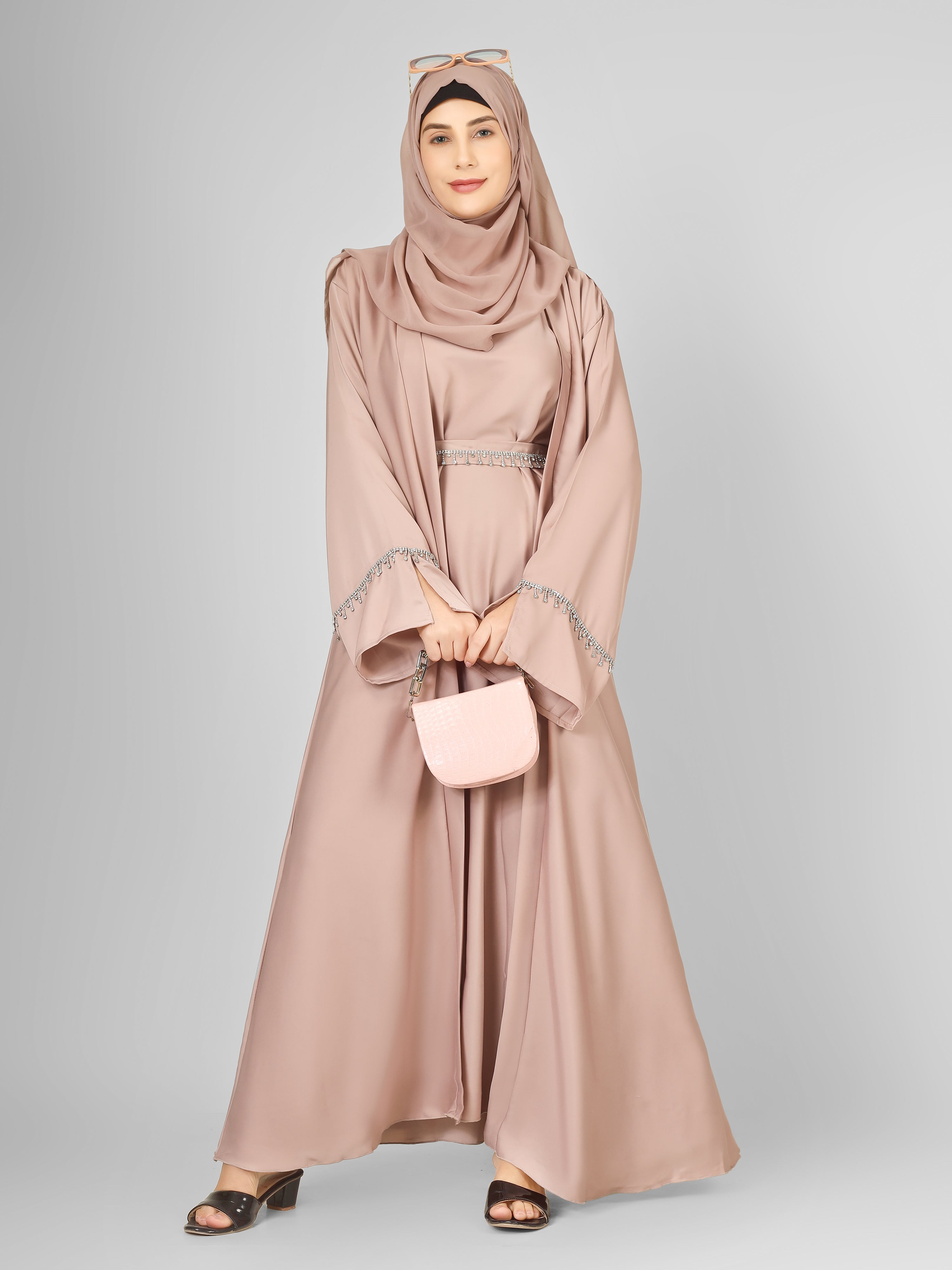 SAFFIA DOUBLE SHRUG LACE ABAYA | P-NUDE