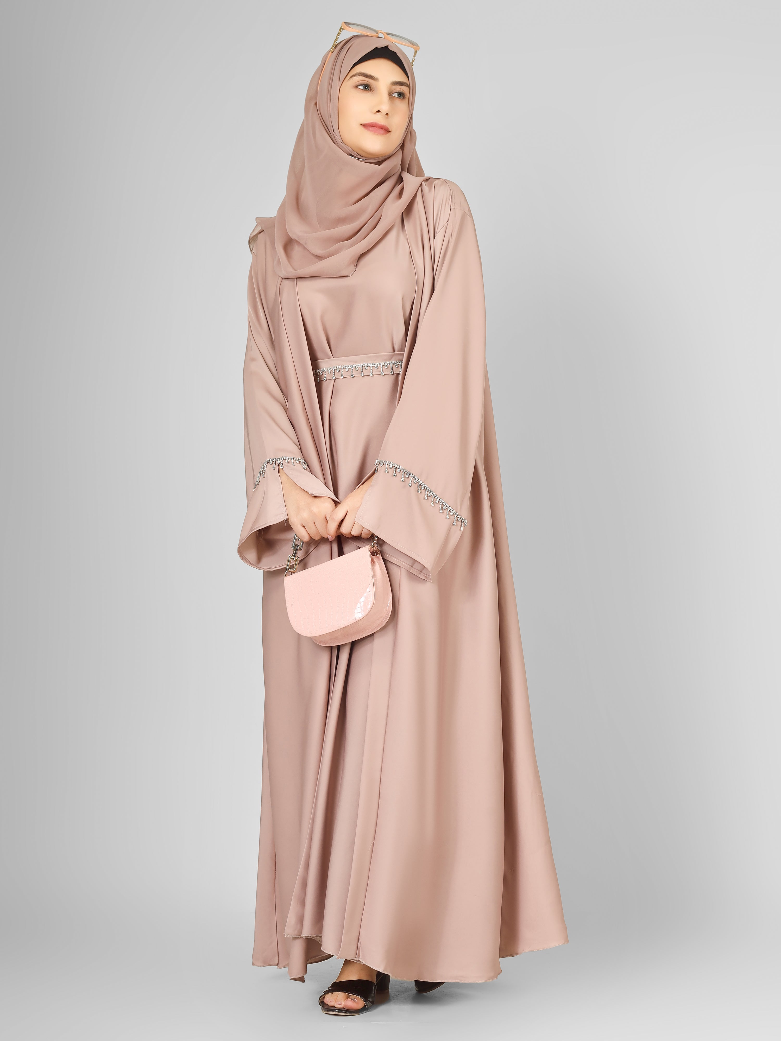 SAFFIA DOUBLE SHRUG LACE ABAYA | P-NUDE