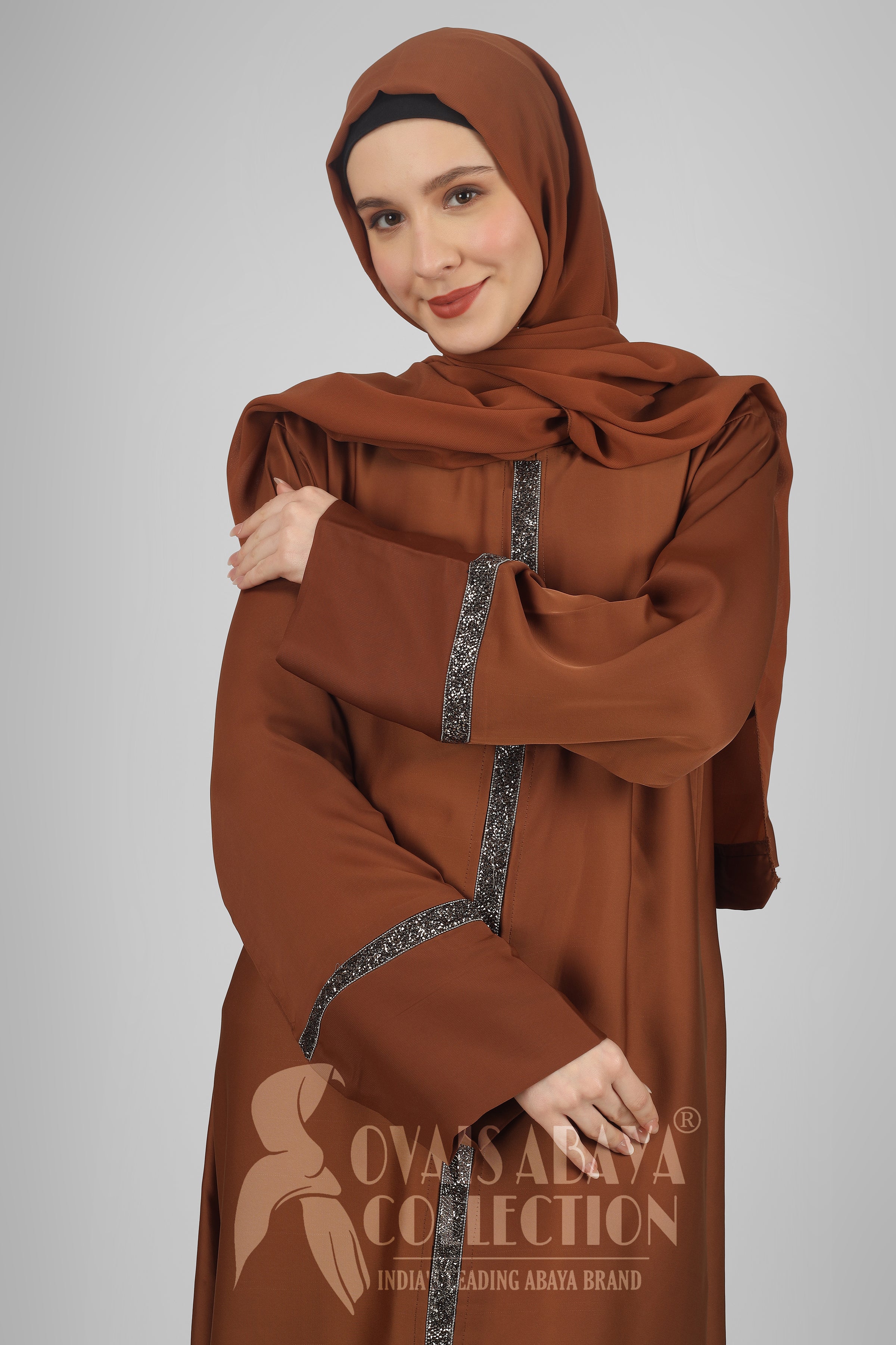 LAIBA STONE LACE ABAYA | COPPER