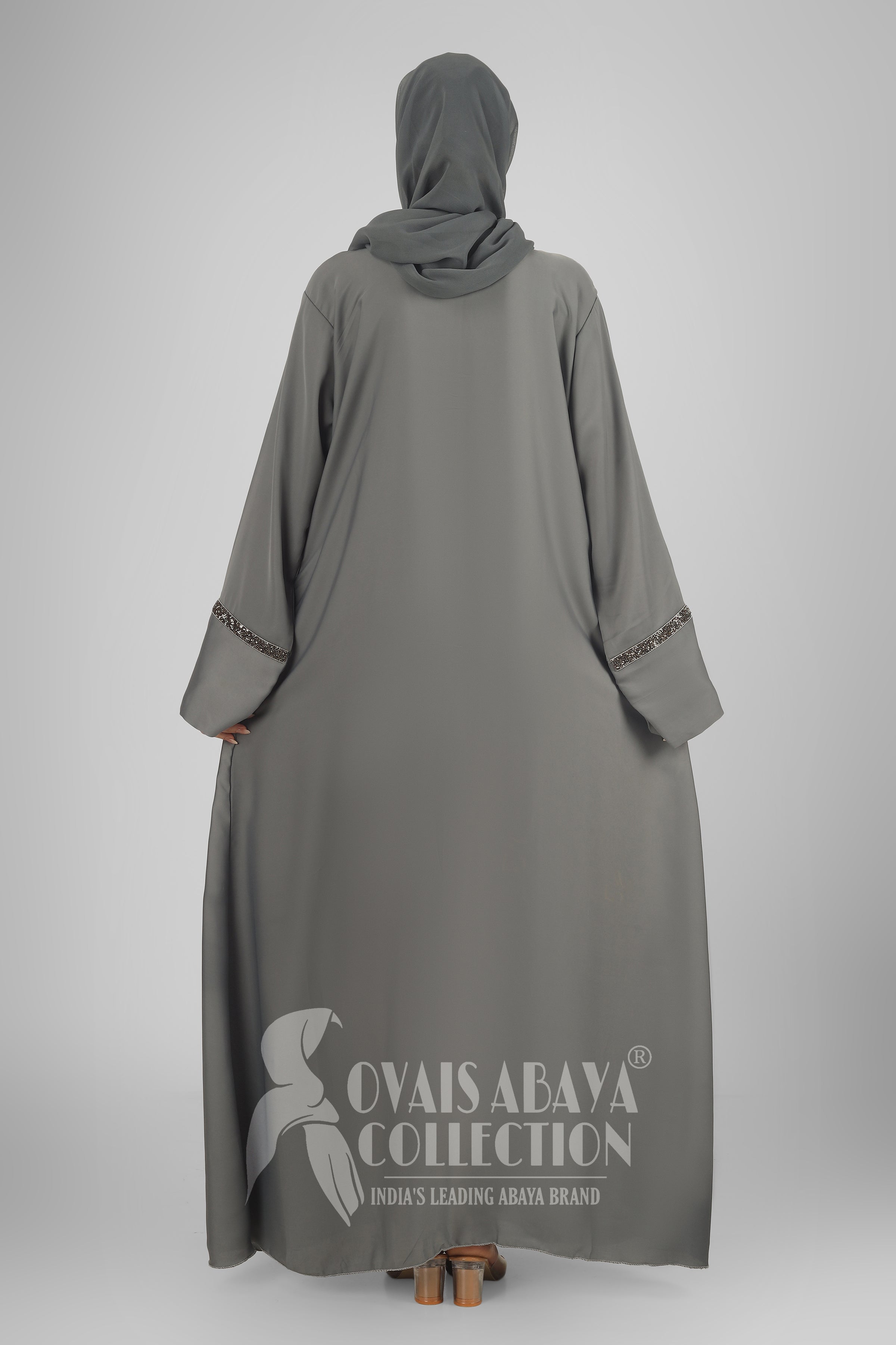 LAIBA STONE LACE ABAYA | GRAY