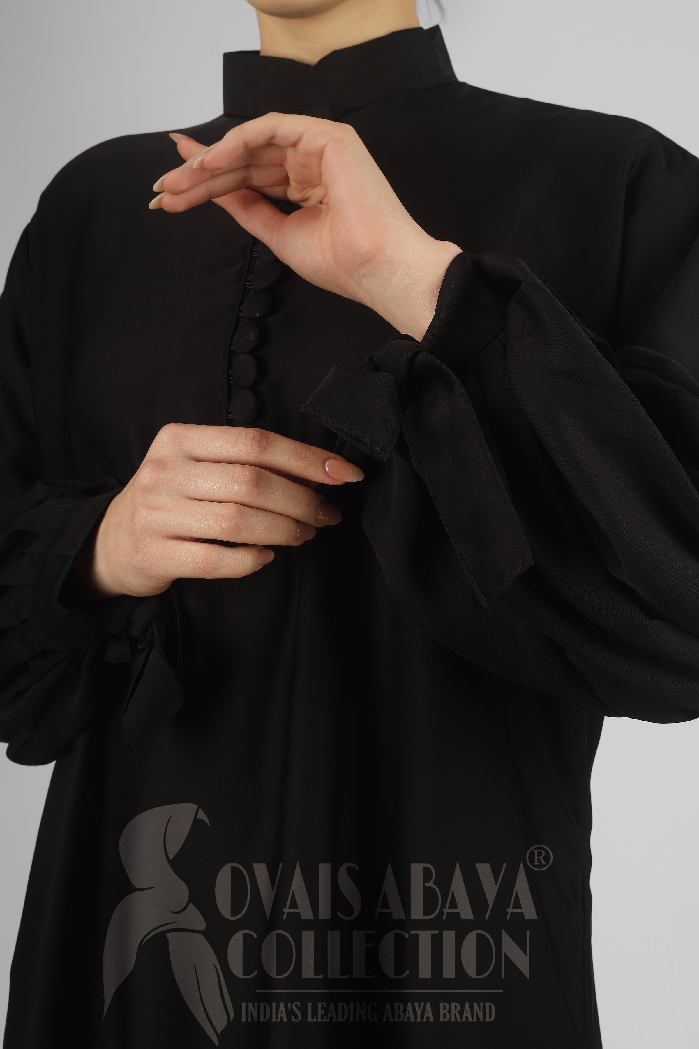 TASMIYA CUFFED SLEEVES ABAYA | BLACK