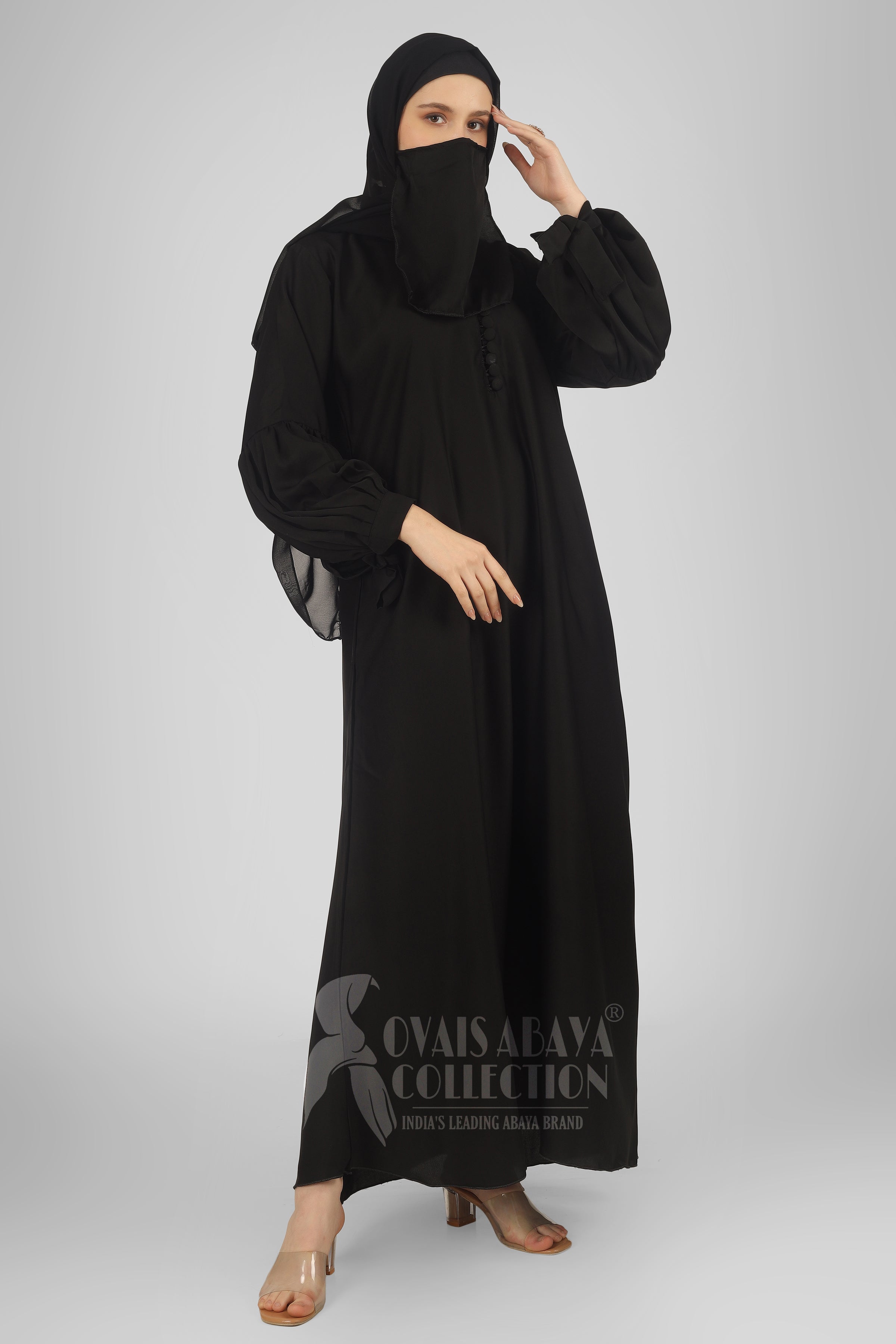 TASMIYA CUFFED SLEEVES ABAYA | BLACK