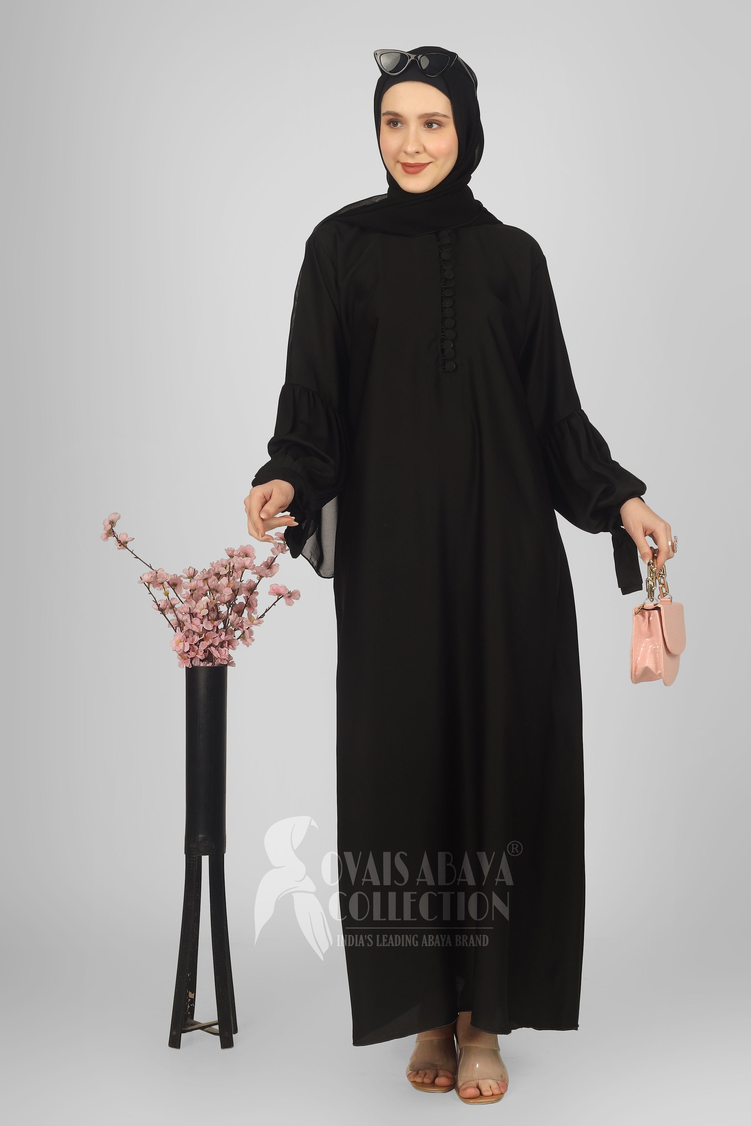 TASMIYA CUFFED SLEEVES ABAYA | BLACK