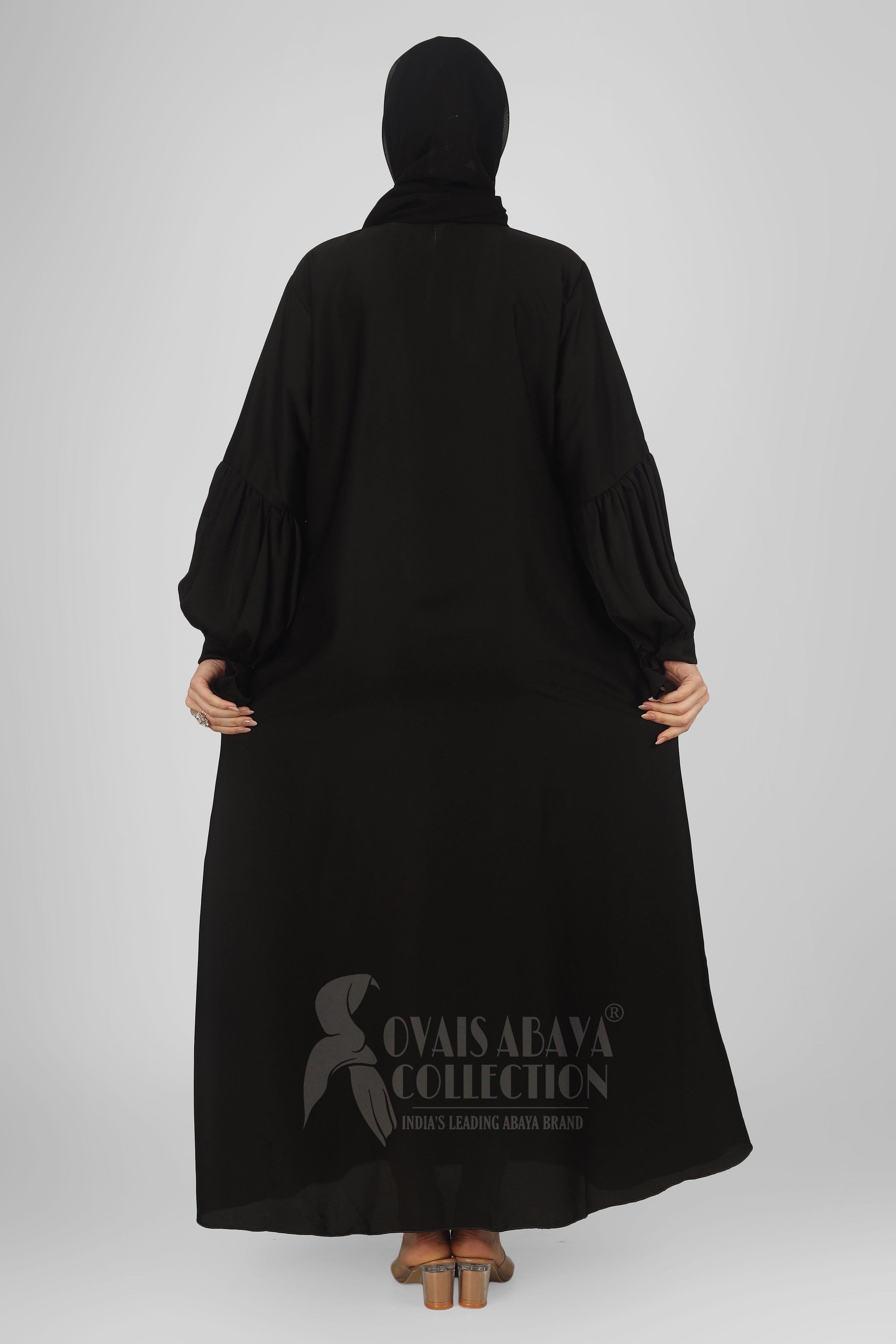 TASMIYA CUFFED SLEEVES ABAYA | BLACK