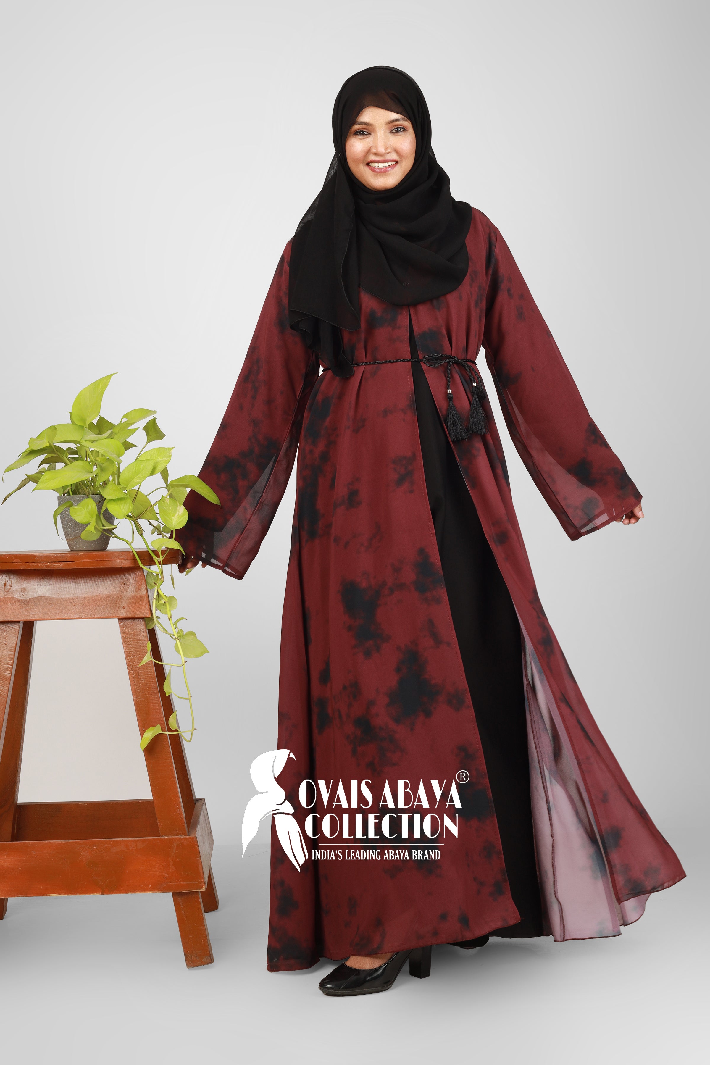 TAI DIE DOUBLE SHRUG ABAYA | MAROON