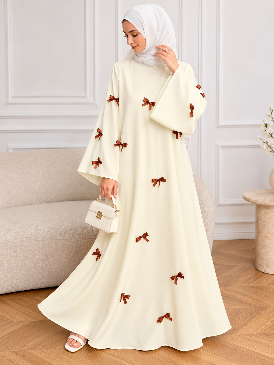TANZIYA BOW ABAYA | WHITE