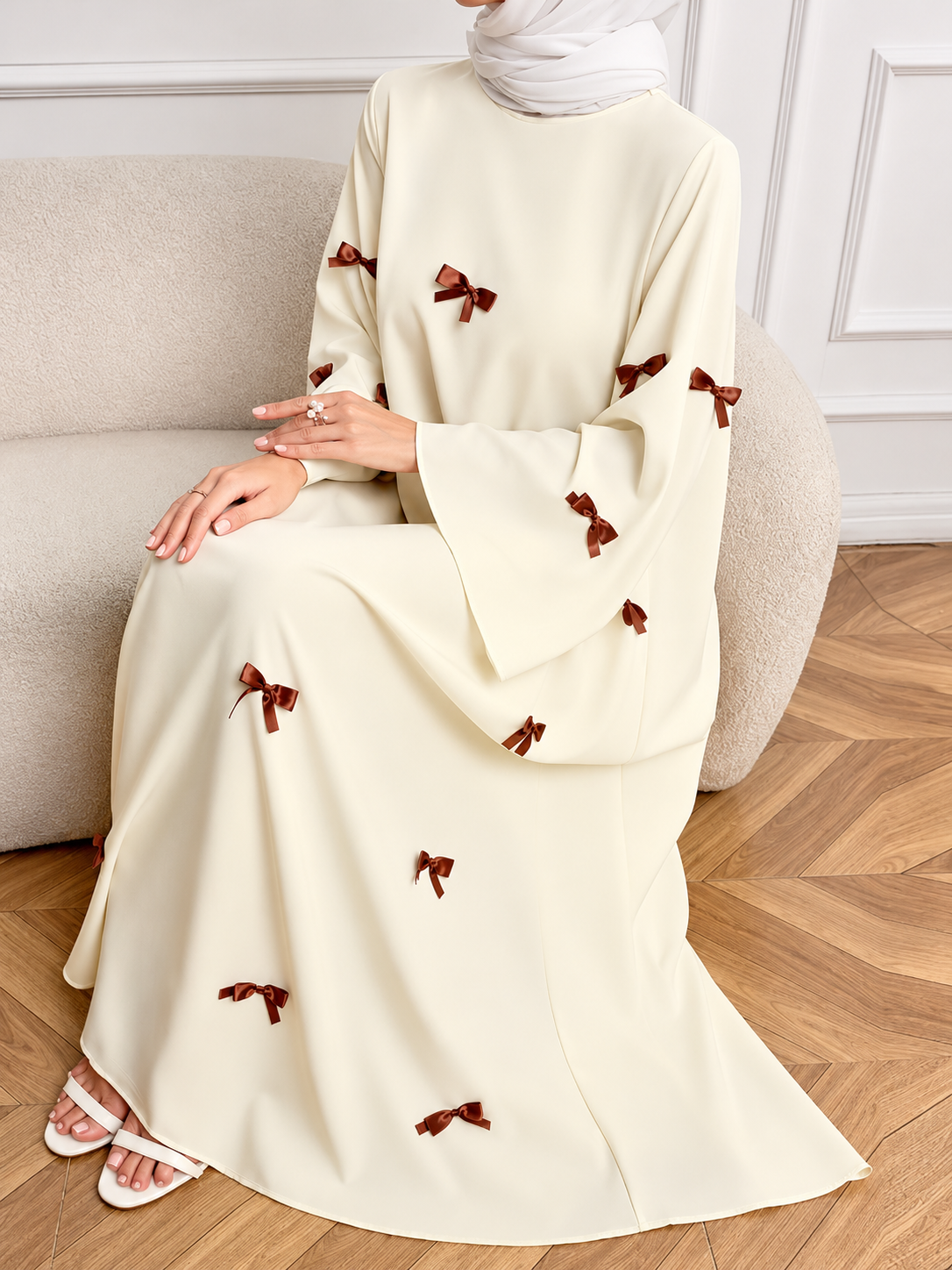 TANZIYA BOW ABAYA | WHITE