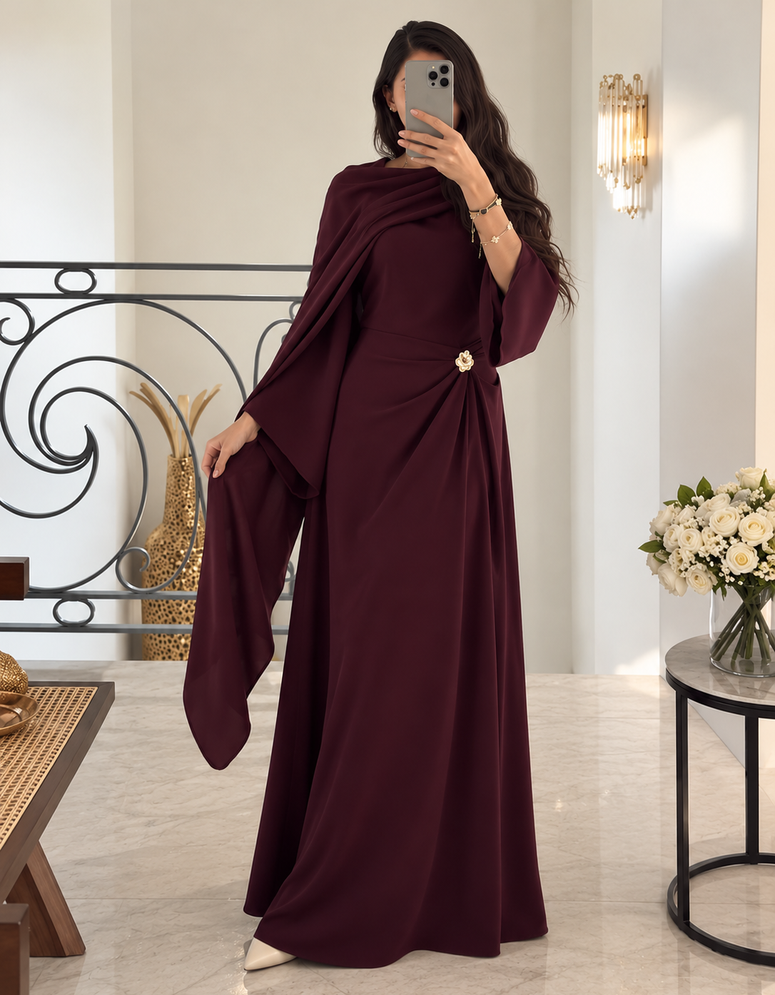 MISRAH ROYAL DRAPE ABAYA | MAROON
