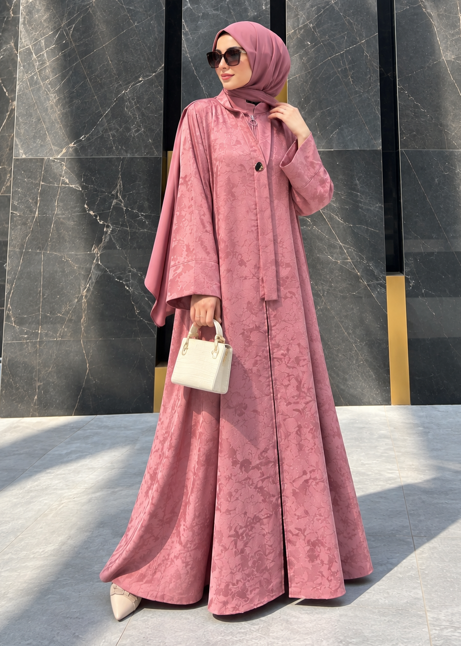 SHIBRA FRONT OPEN ABAYA | PINK
