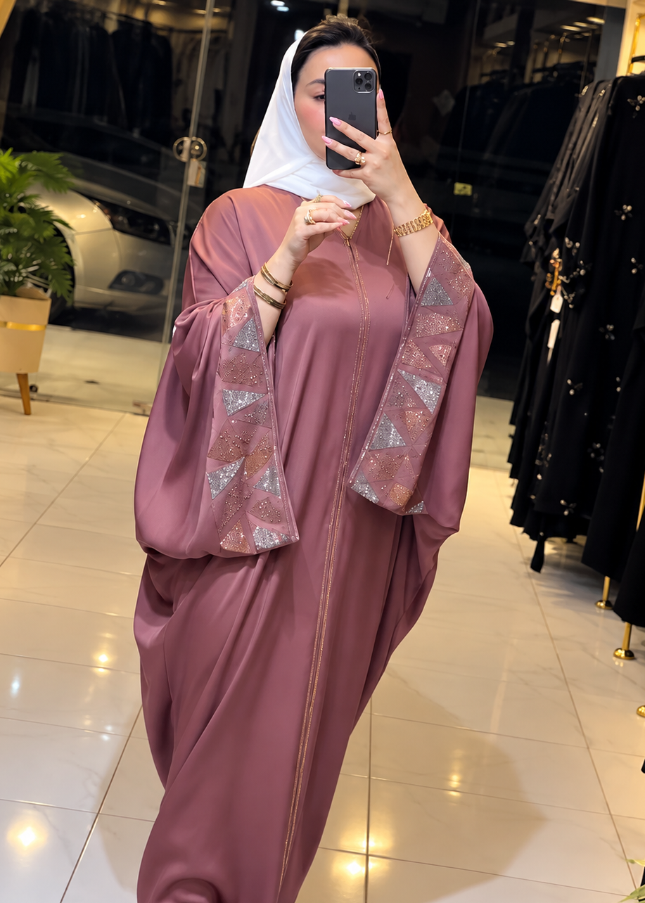 REEM STONE WORK ABAYA | PINK