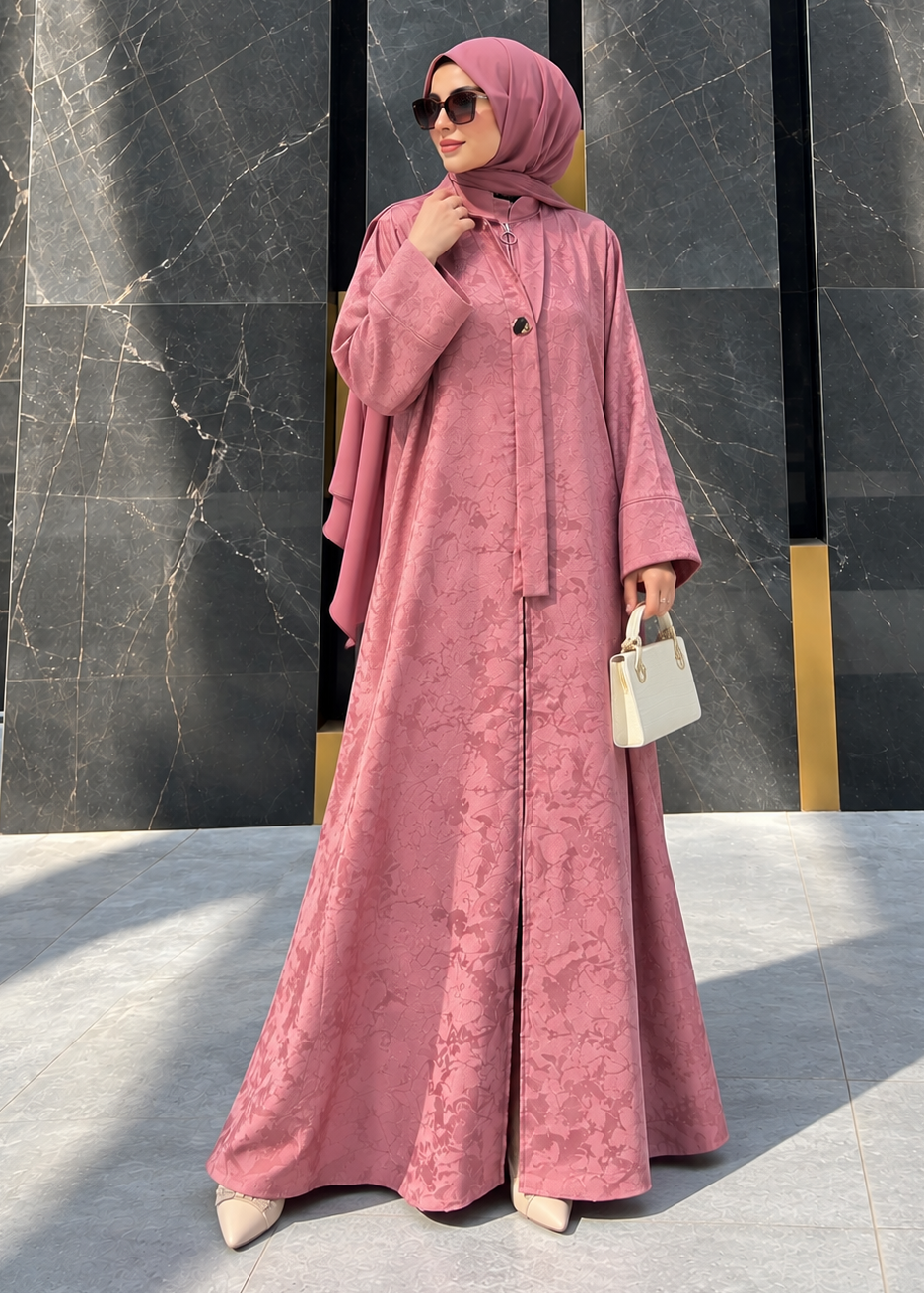 SHIBRA FRONT OPEN ABAYA | PINK