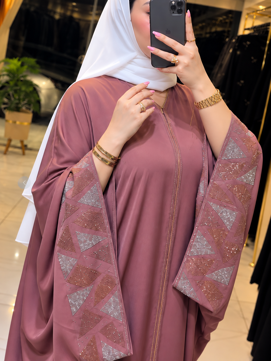REEM STONE WORK ABAYA | PINK