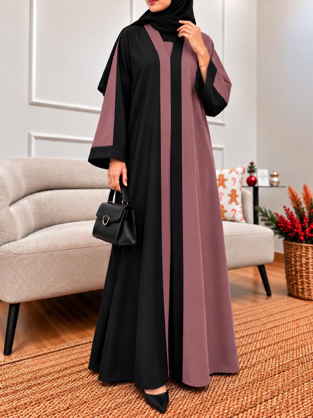 REEBA FULLY CLOSED ABAYA | DUSTY PINK