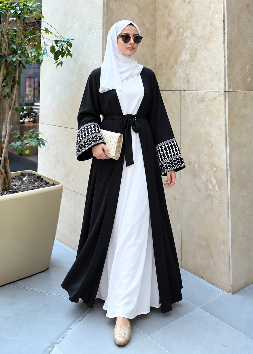 SHAHEEN DOUBLE SHRUG ABAYA | BLACK