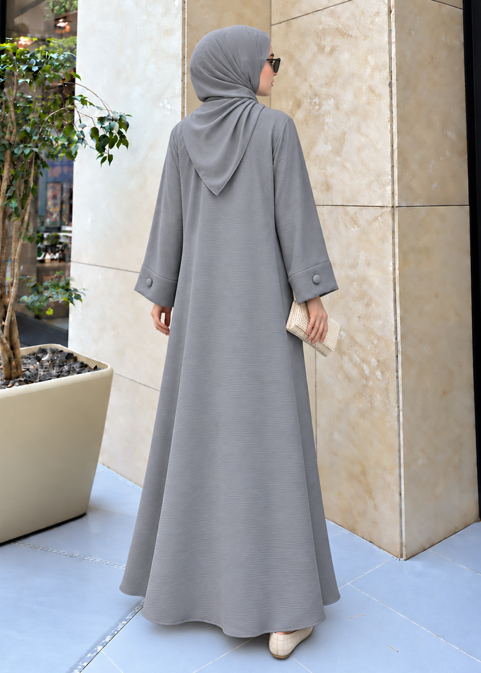 ARISHFA FULLY CLOSED ABAYA | GRAY