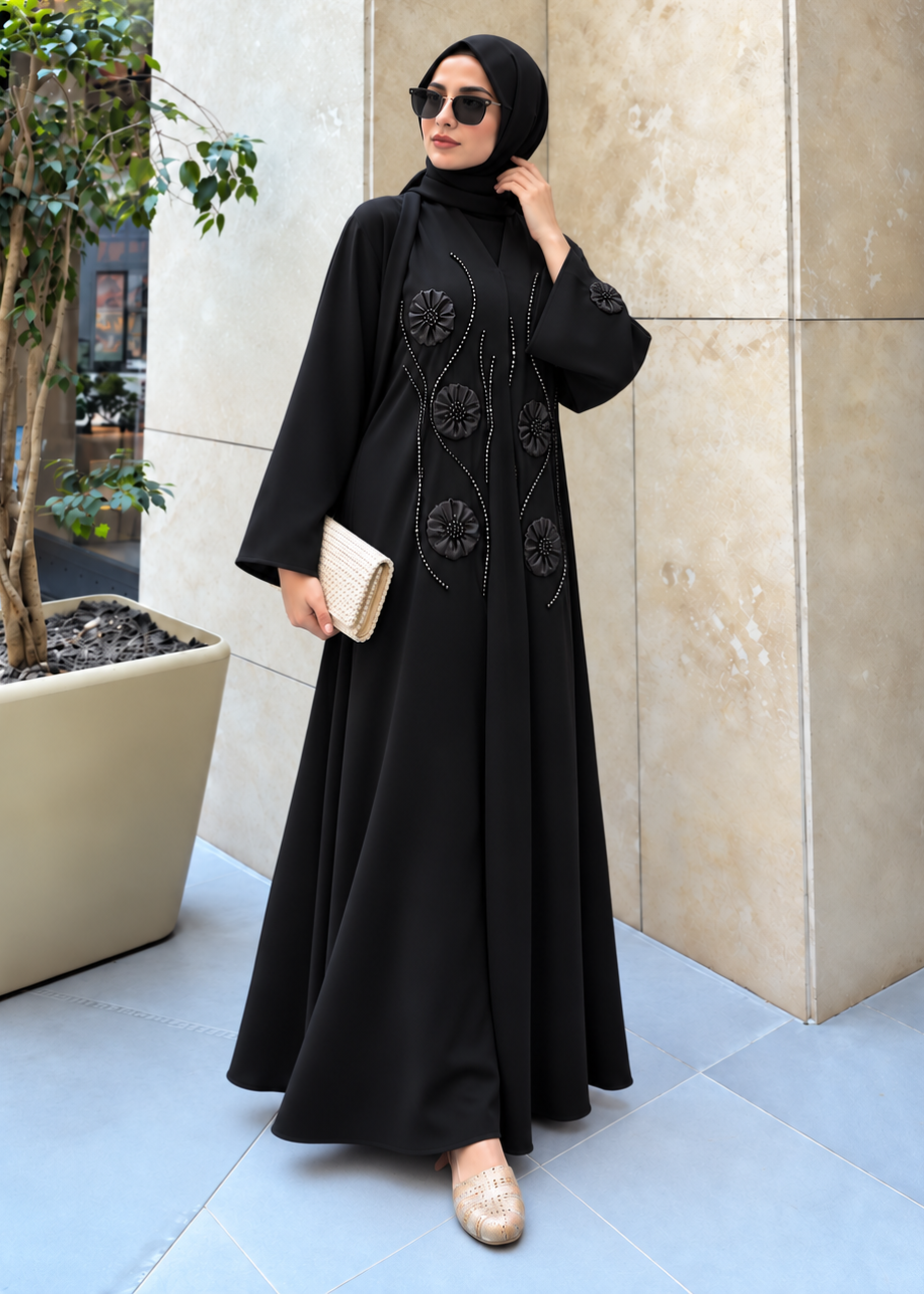 JAHANARAH FRONT OPEN ABAYA | BLACK