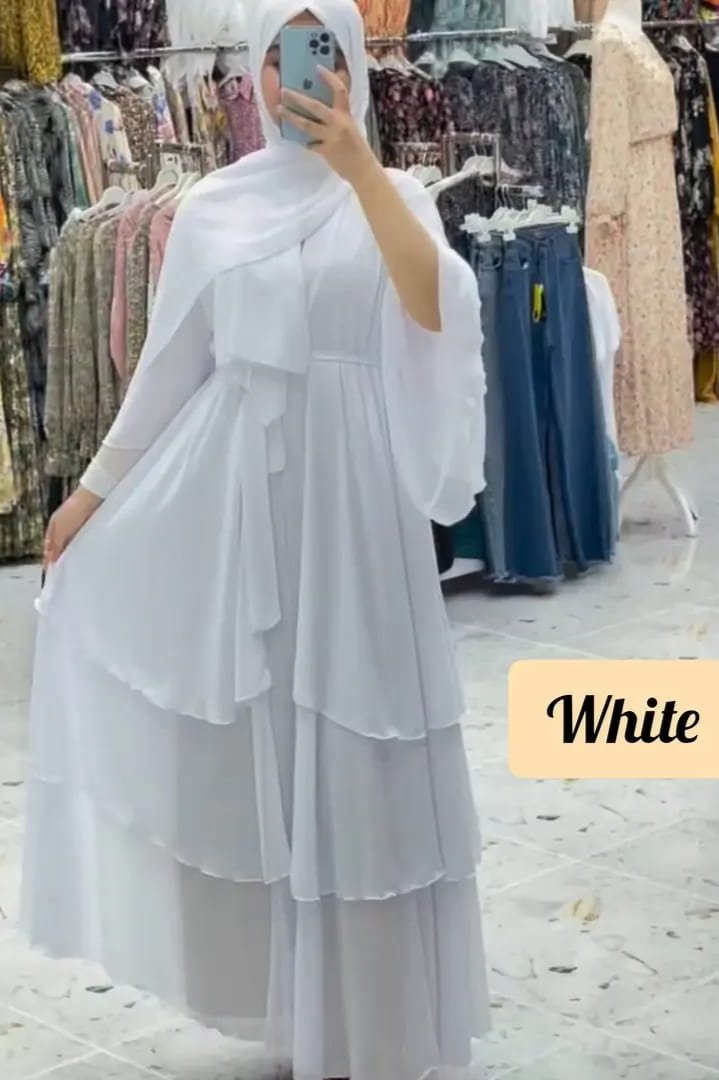 THREE LAYERED DEMANDED ABAYA | WHITE