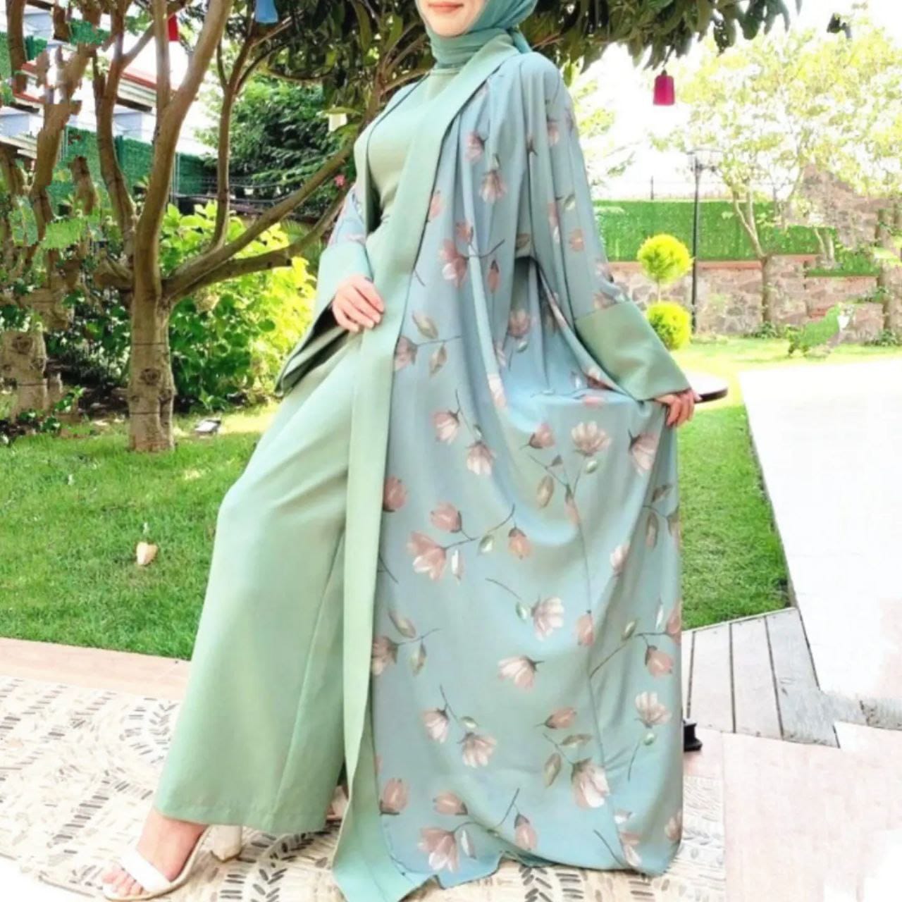 MARHABA DOUBLE SHRUG ABAYA | SKY BLUE