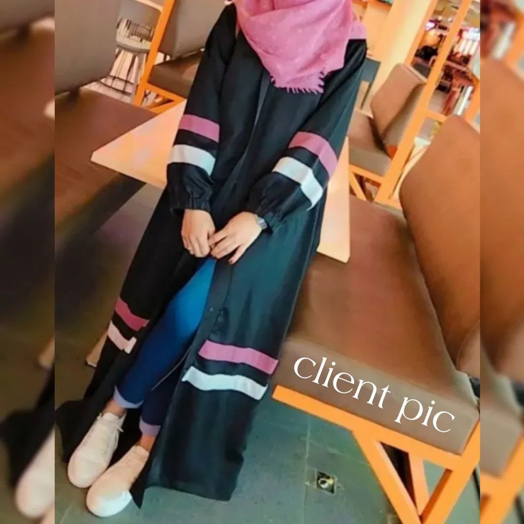 Front Open Contact Patti Work Abaya - BLACK