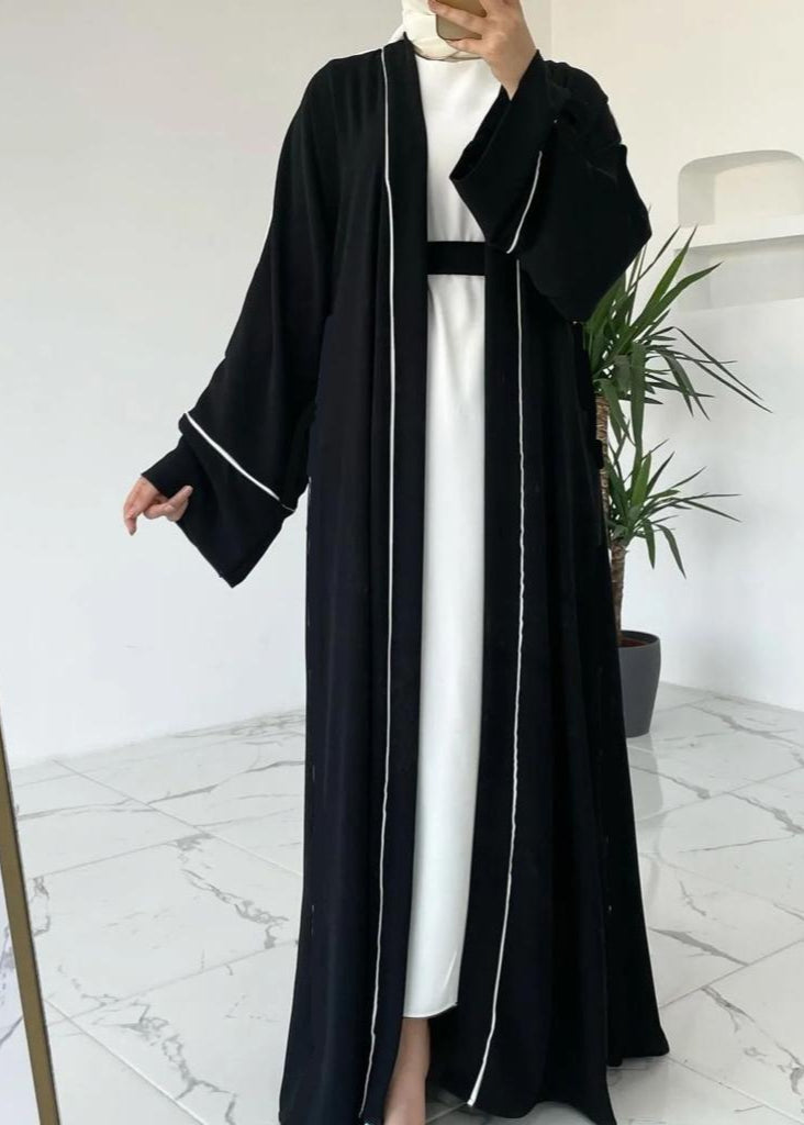 RUHI DOUBLE SHRUG ABAYA | BLACK TO WHITE